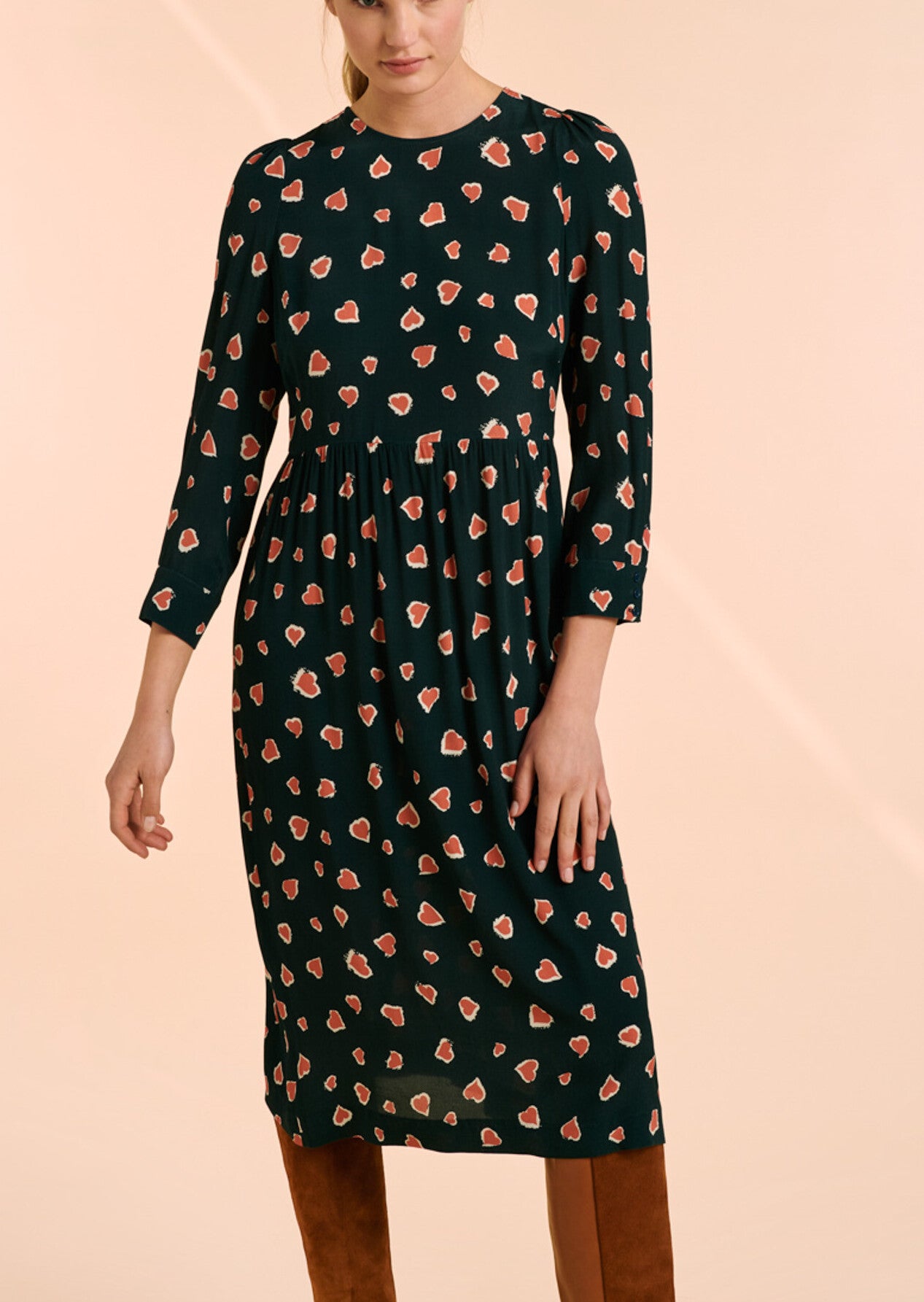 Robe Rubbia verte imprimé coeurs léopard Faume - seconde main