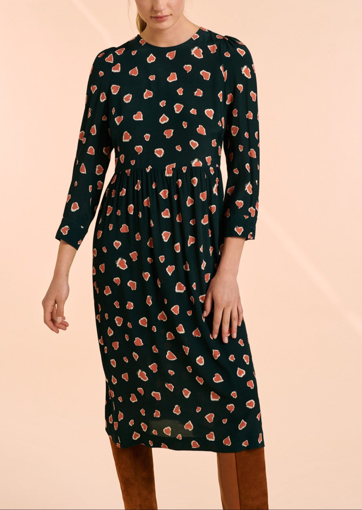 Robe Rubbia verte imprimé coeurs léopard Faume - seconde main