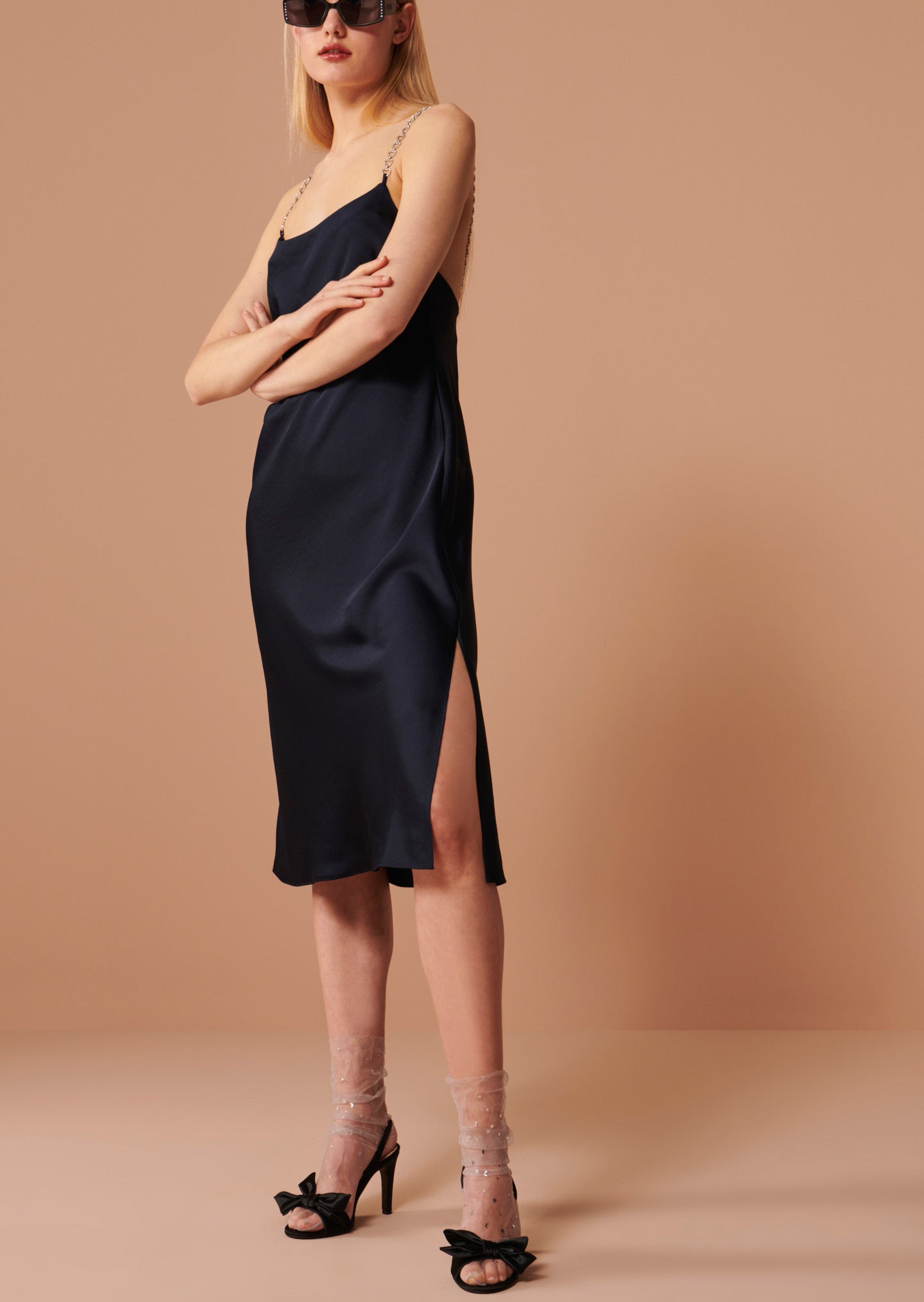 Robe Reany bleu nuit en crêpe envers satin Faume - seconde main