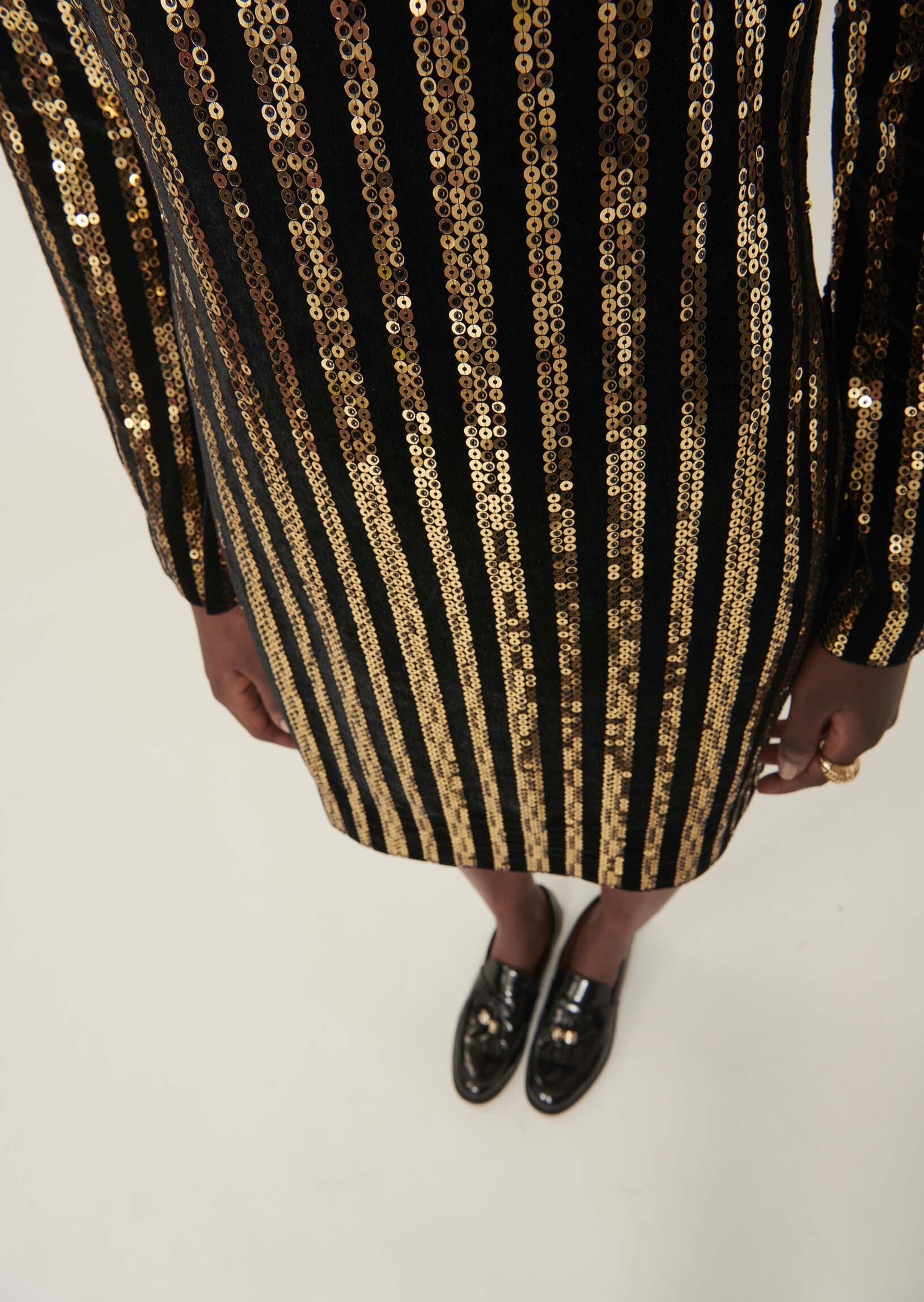 Robe Rory rayée noire et paillettes gold 