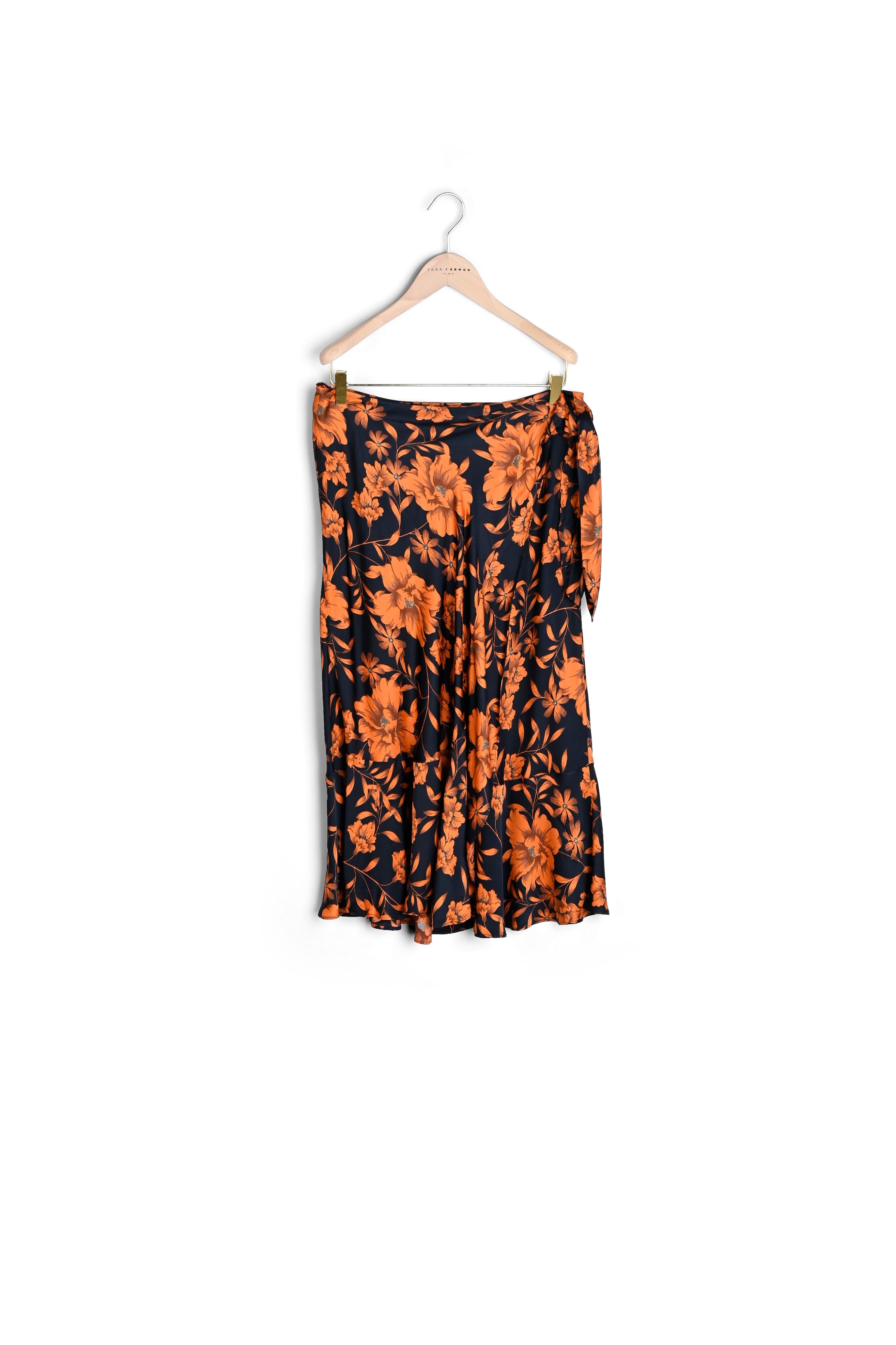 Jupe Jen bleu nuit imprimé fleur d'Hawaï en viscose satiné Faume - seconde main