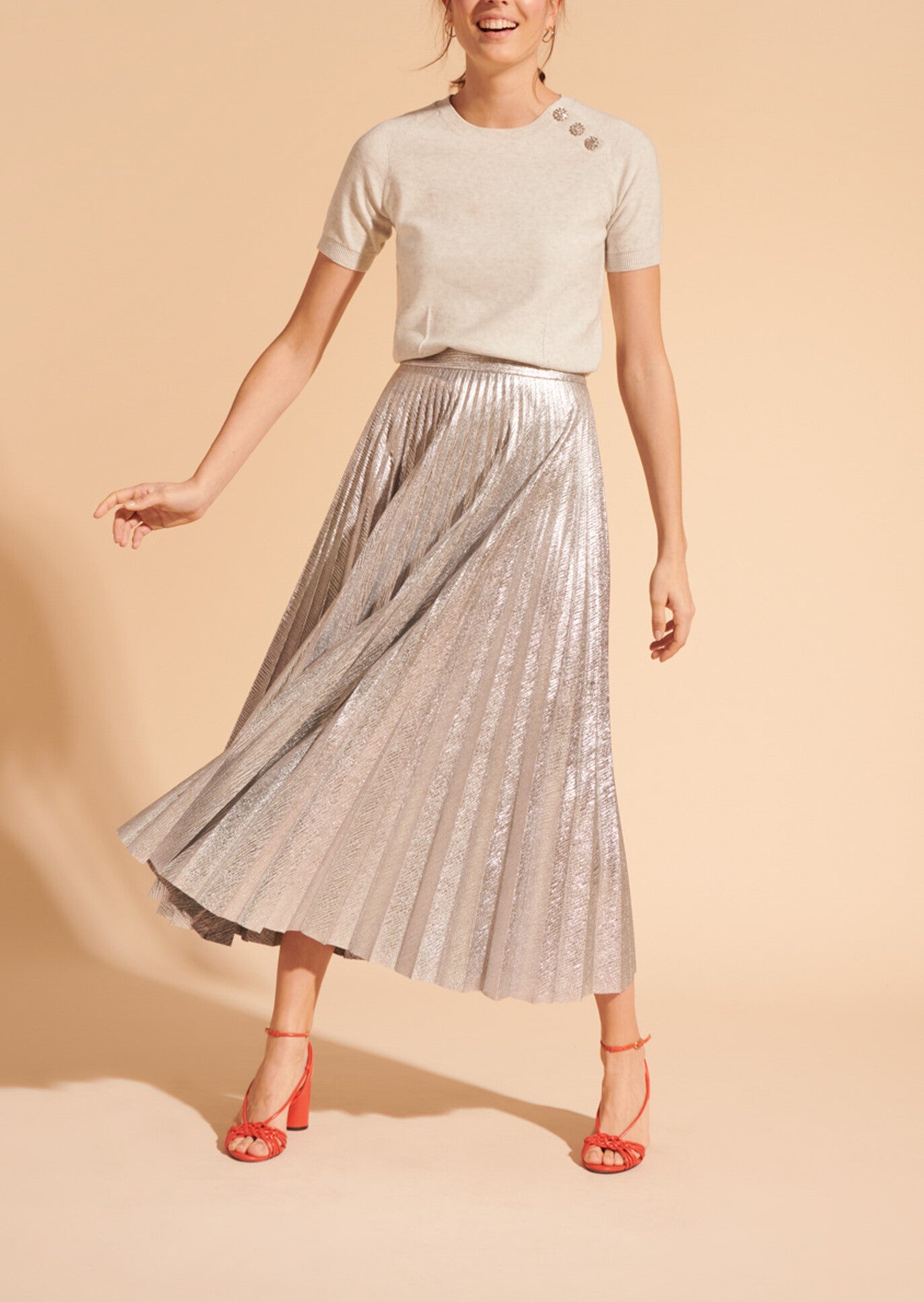 Pull Natalie gris avec boutons bijoux en coton et cachemire Faume - seconde main