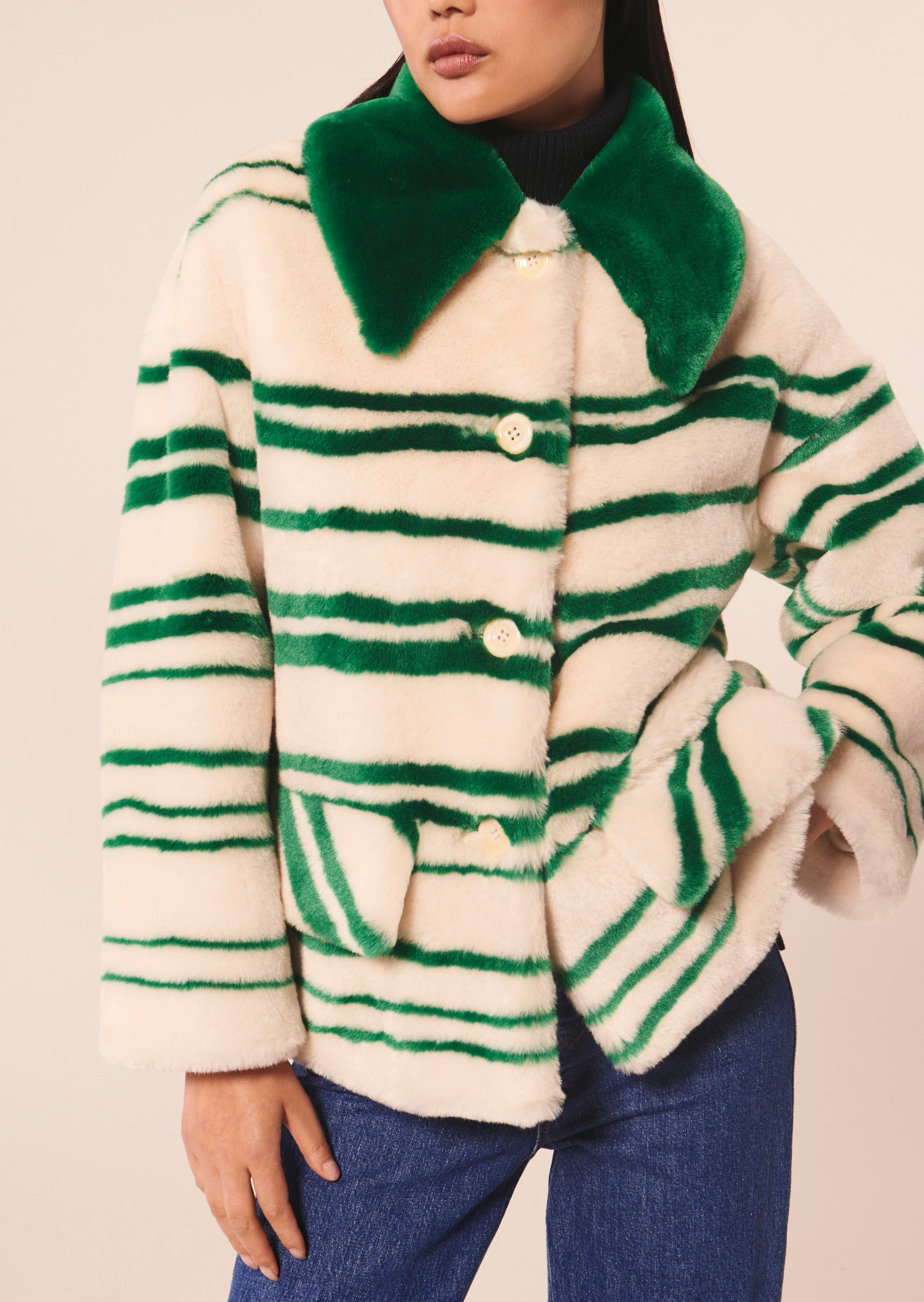 Manteau Matt écru à rayures en fausse fourrure Faume - seconde main