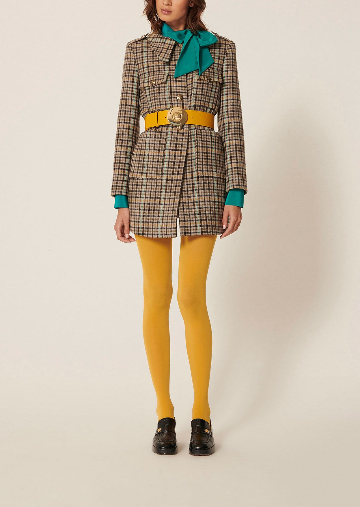 Manteau Marjolaine gris en laine tartan Faume - seconde main