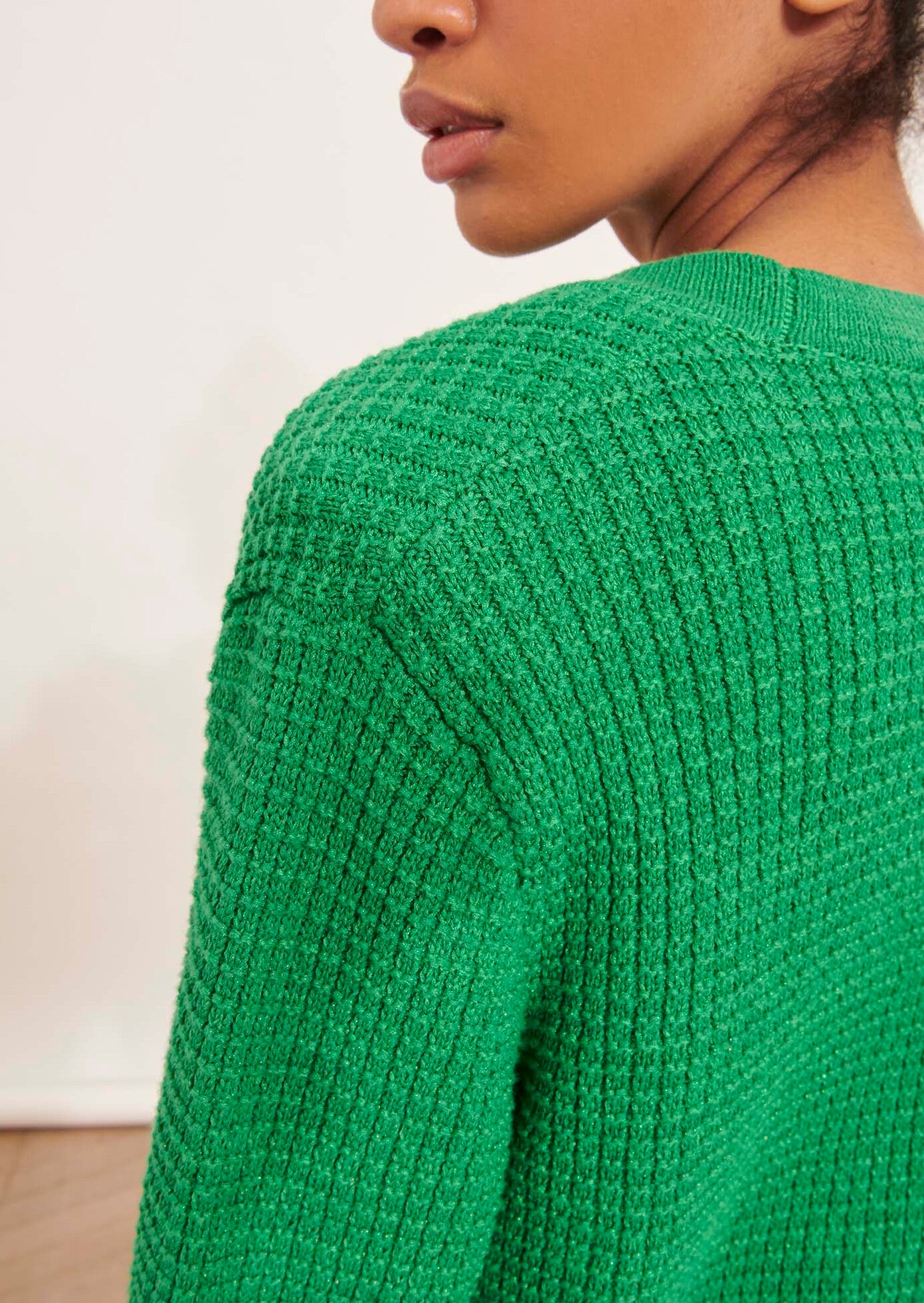 Gilet Gia vert en maille tweedée Faume - seconde main