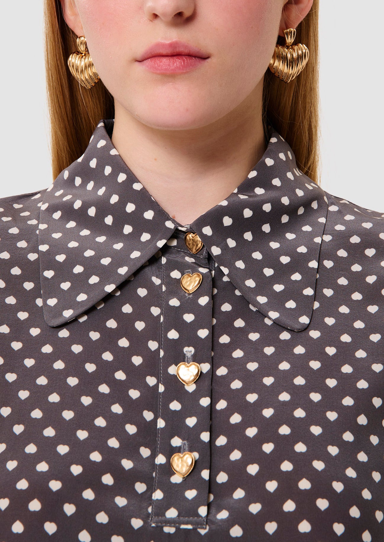 Top gris imprimé mini coeurs Tonino Faume - seconde main