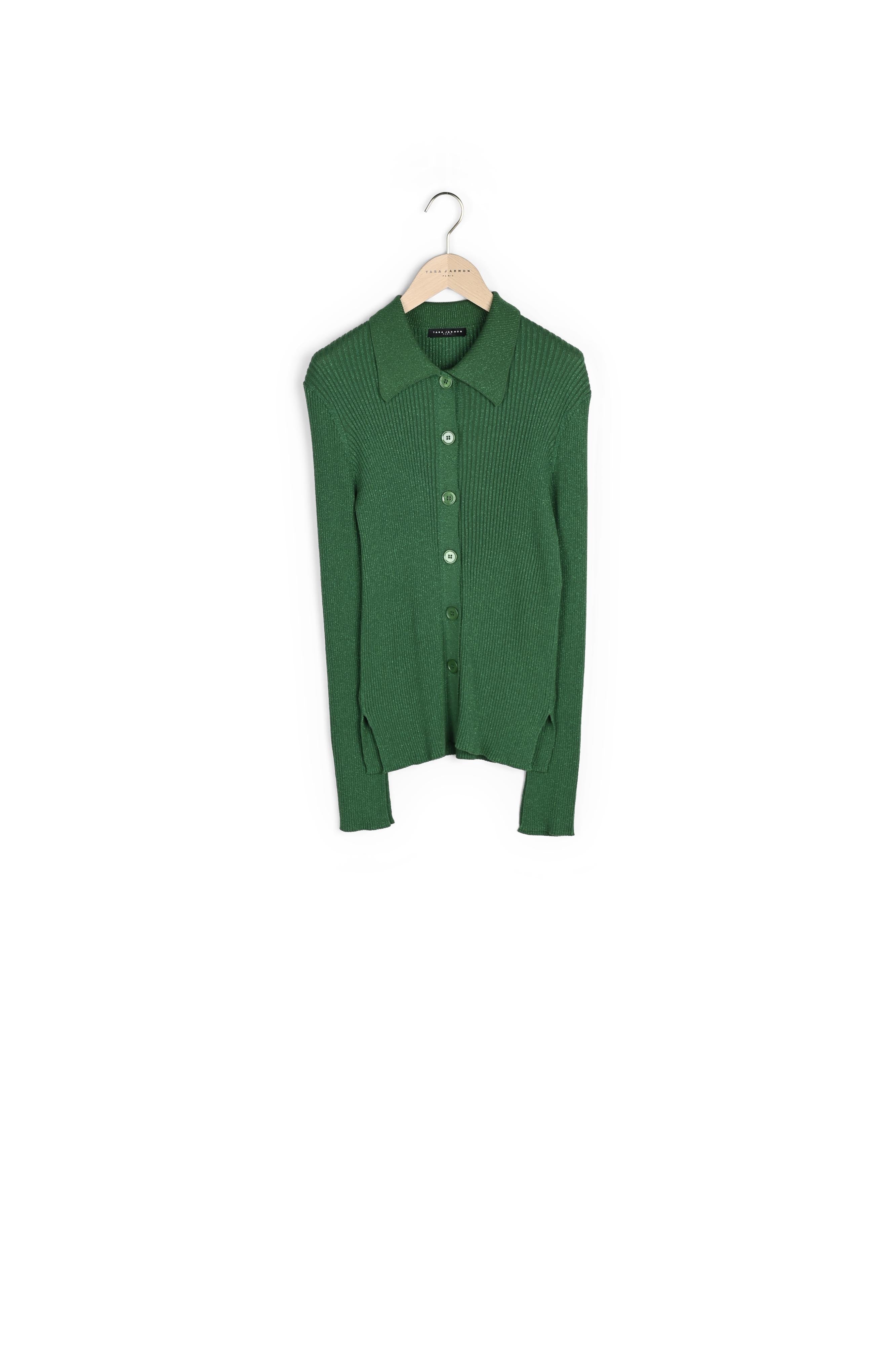 Cardigan Glossie vert émeraude en laine et lurex Faume - seconde main