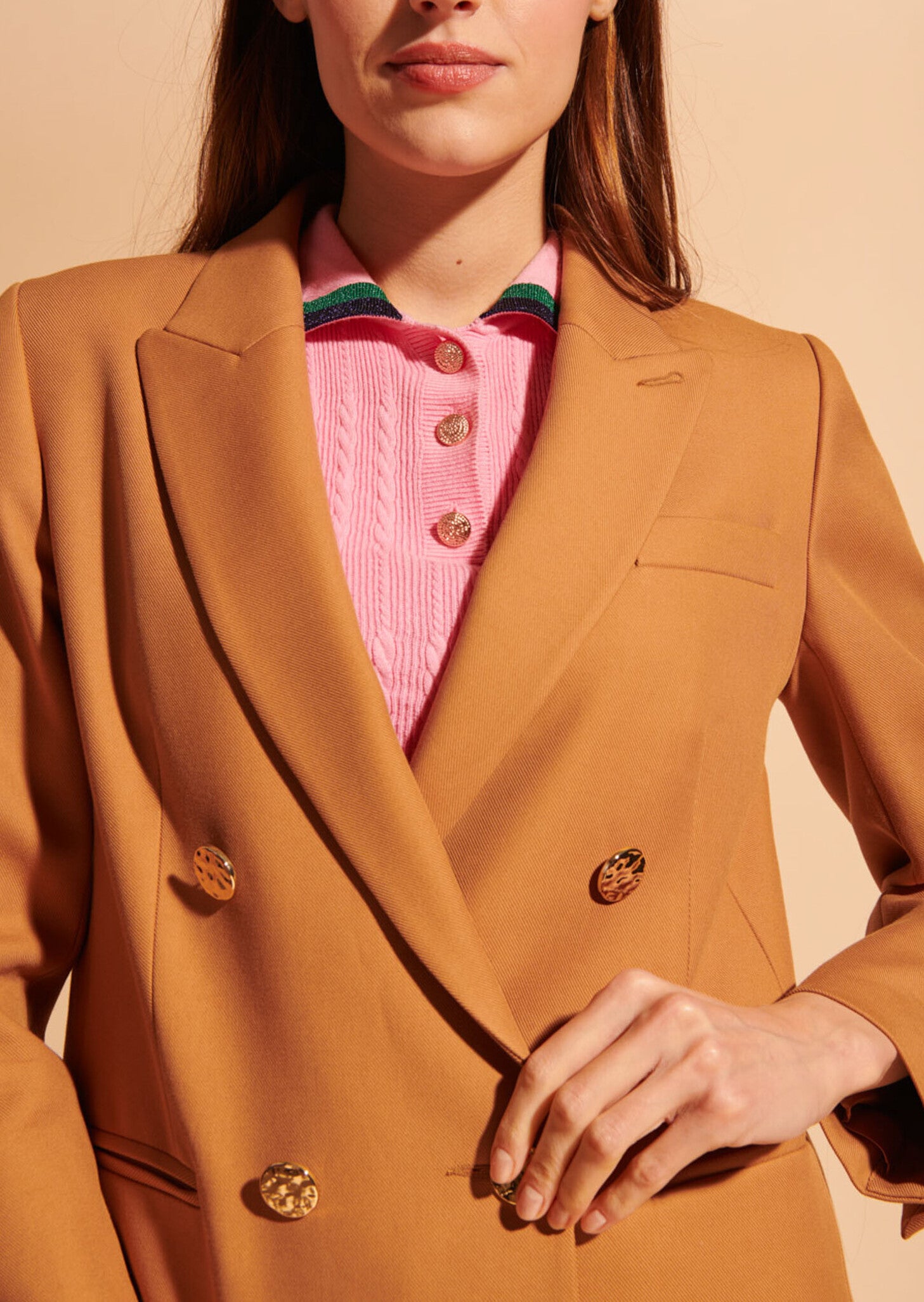 Veste de tailleur Violaine camel en twill de coton Faume - seconde main