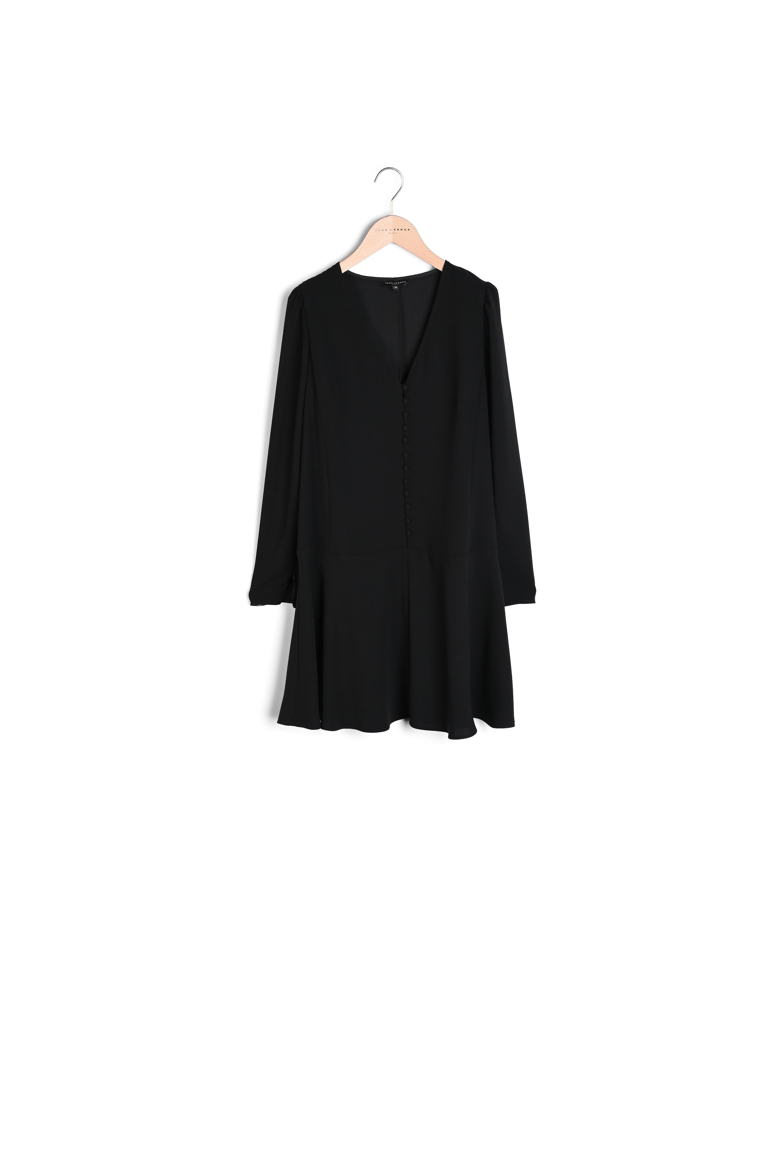 Robe boutonnée Ruffie noire en crêpe mat Faume - seconde main