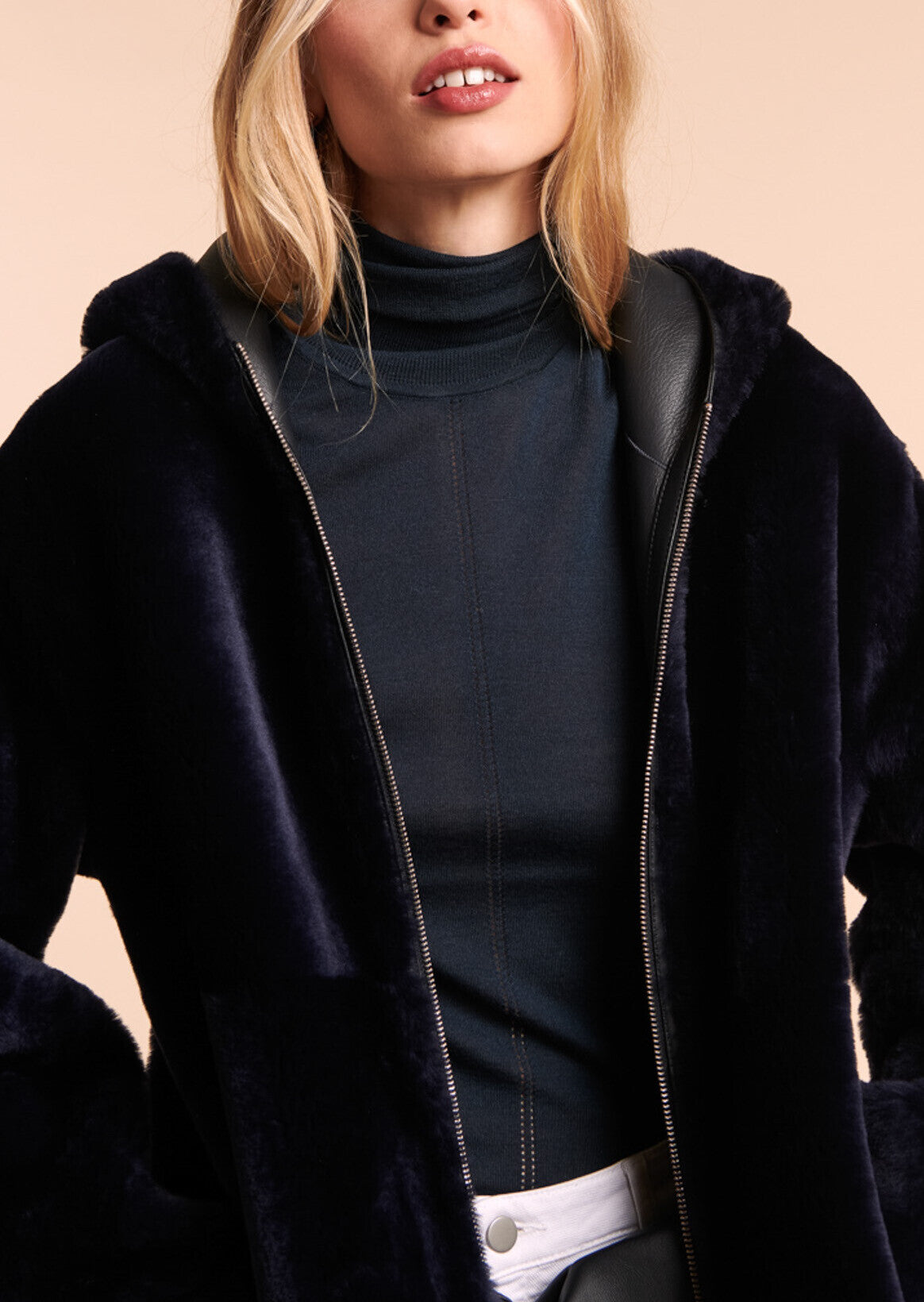 Manteau Marielle réversible en peau lainée marine Faume - seconde main