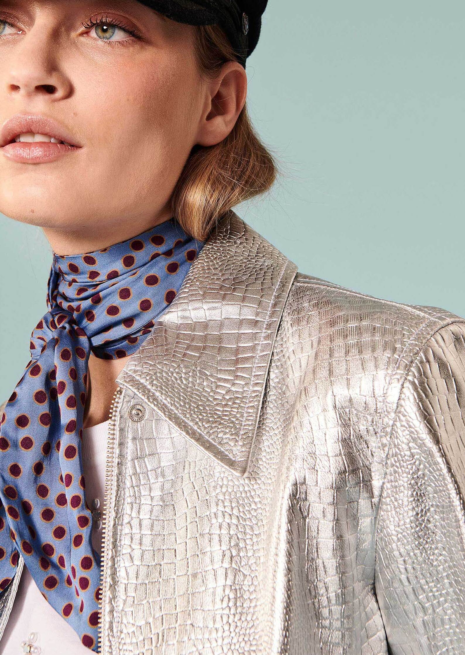 Veste Valente argentée en cuir effet croco Faume - seconde main