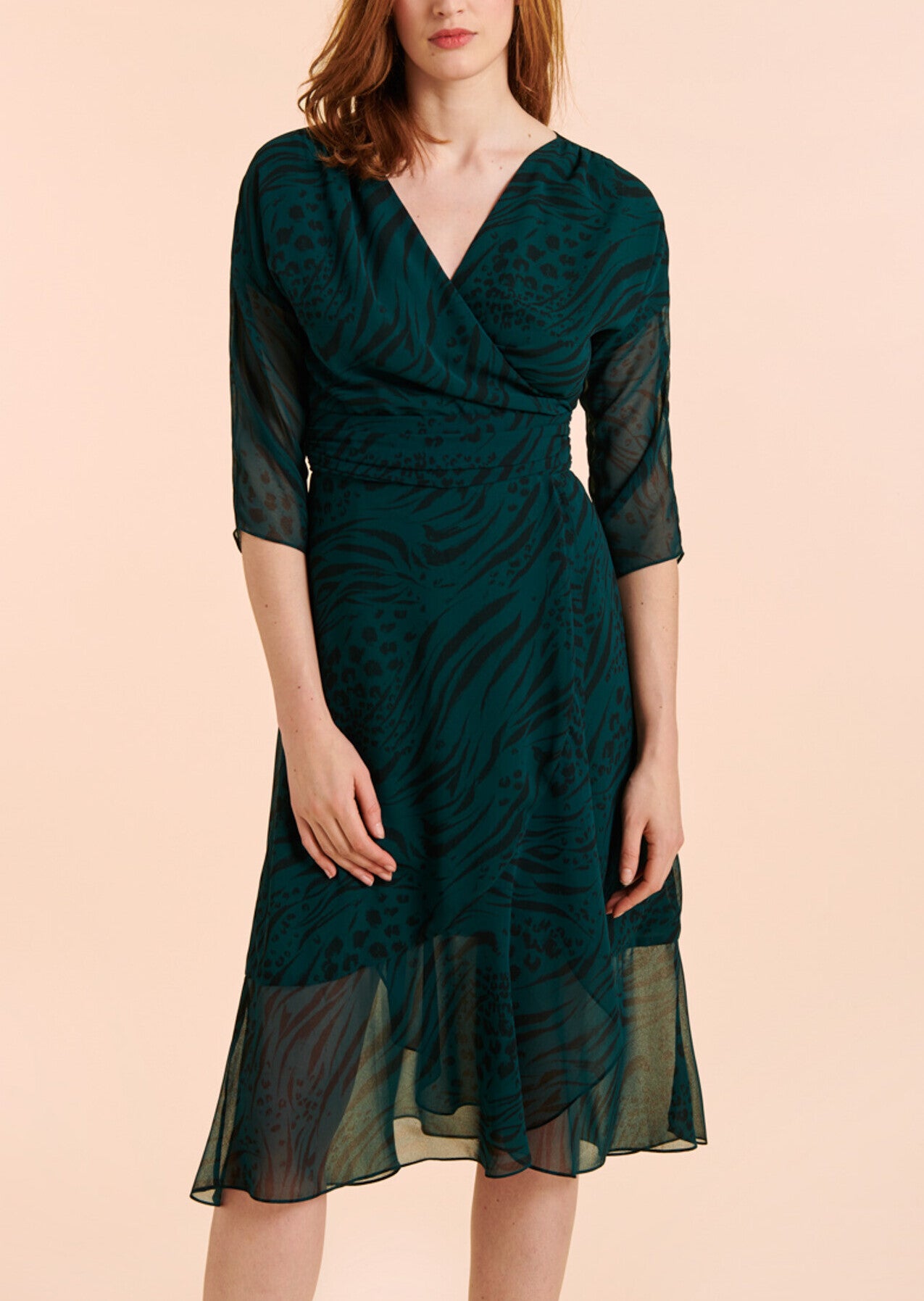 Robe mi-longue Romanella imprimé animal en georgette Faume - seconde main