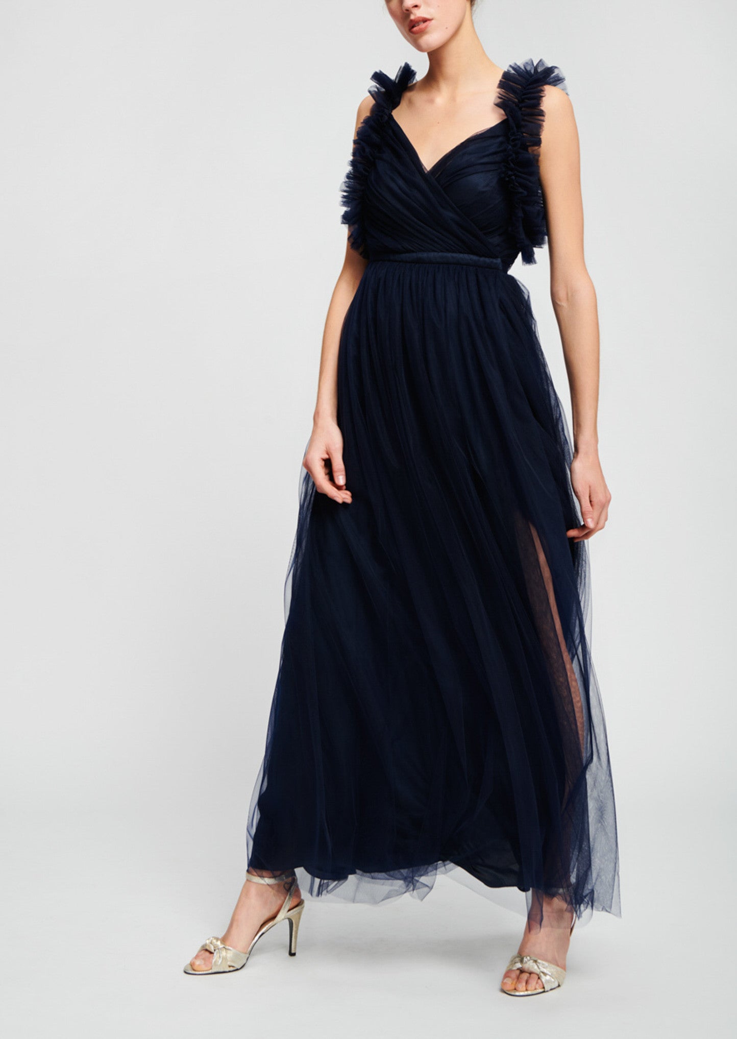 Robe longue en tulle bleu nuit Faume - seconde main