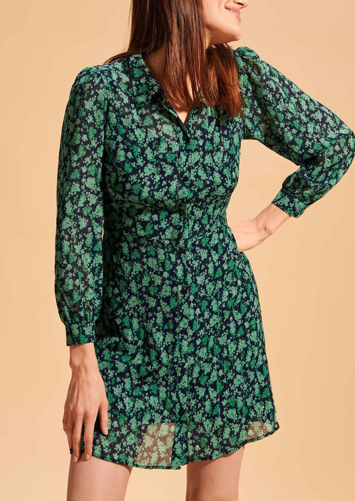 Robe chemise Rimma verte et bleu nuit imprimé myrtilles Faume - seconde main