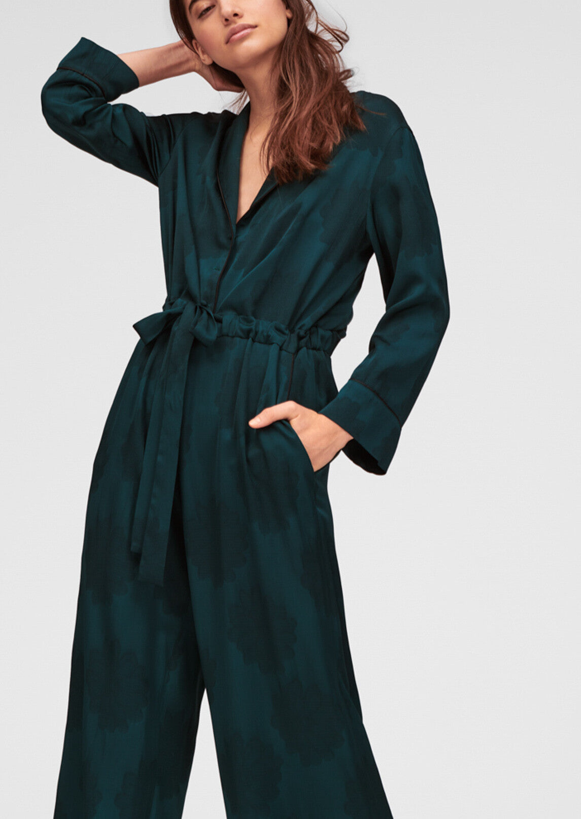 Combi-pantalon vert jade en jacquard floral Faume - seconde main