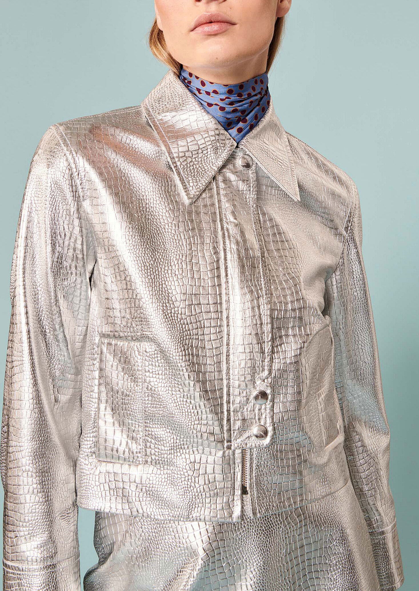 Veste Valente argentée en cuir effet croco Faume - seconde main