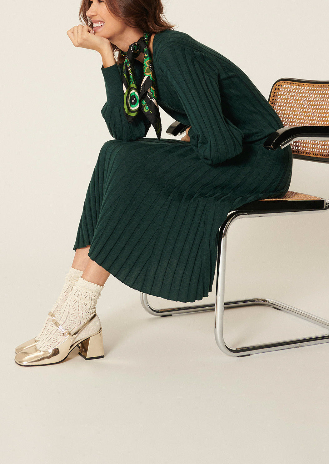 Robe Ryoka verte en laine merinos Faume - seconde main