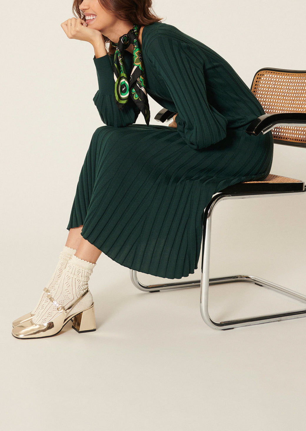 Robe Ryoka verte en laine merinos Faume - seconde main