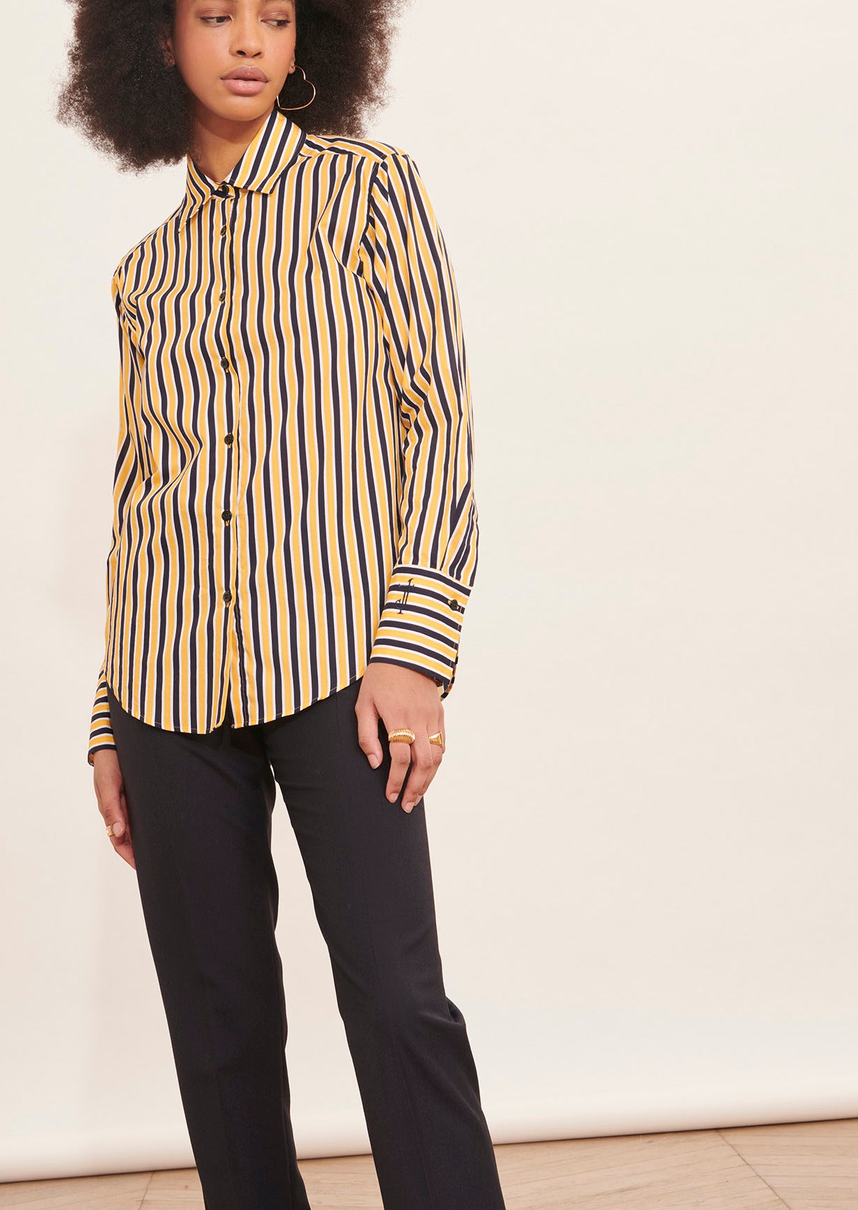 Chemise Carrie bleu nuit rayée en popeline Faume - seconde main