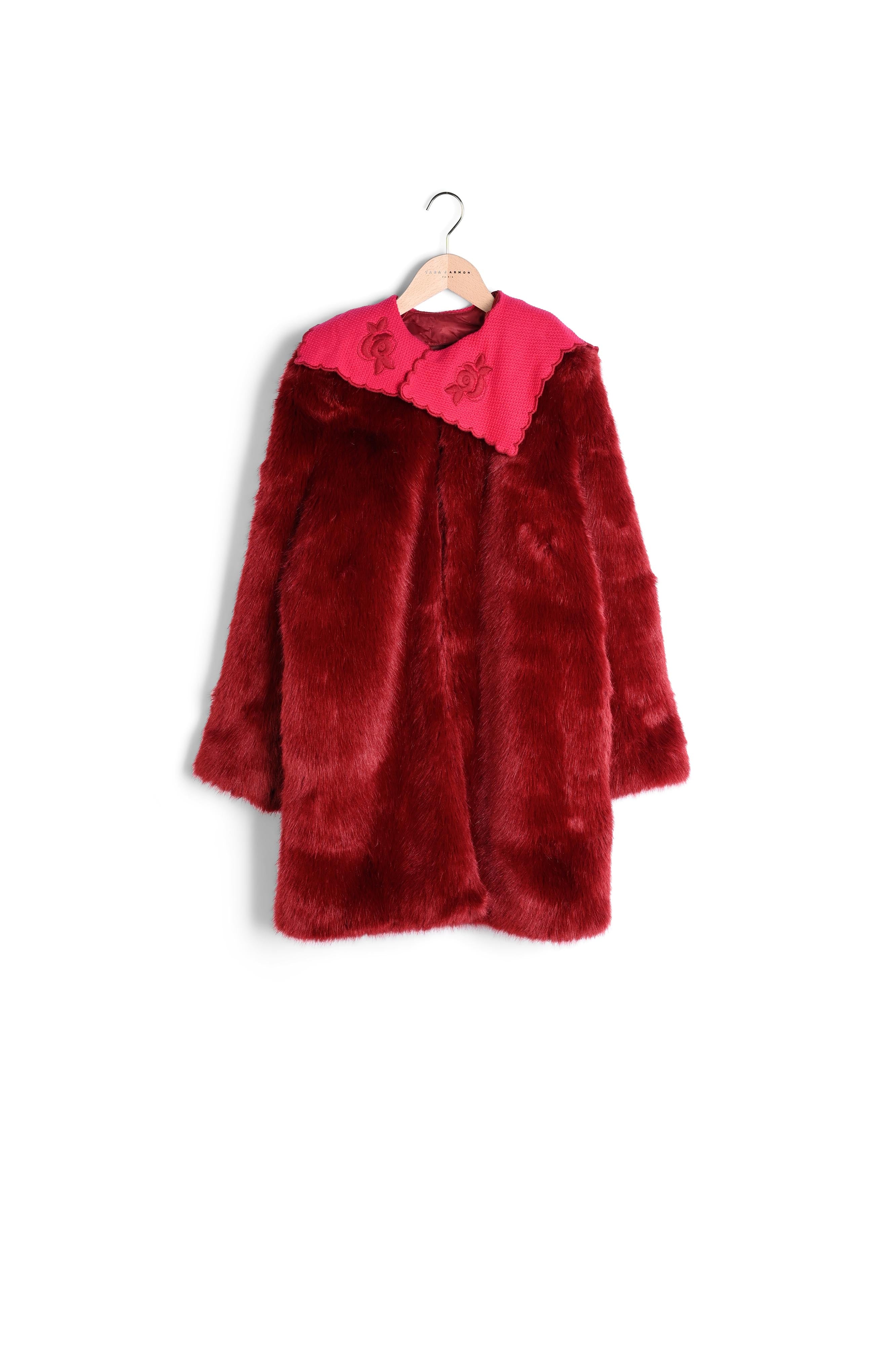 Manteau Melusine bordeaux en fausse fourrure Faume - seconde main