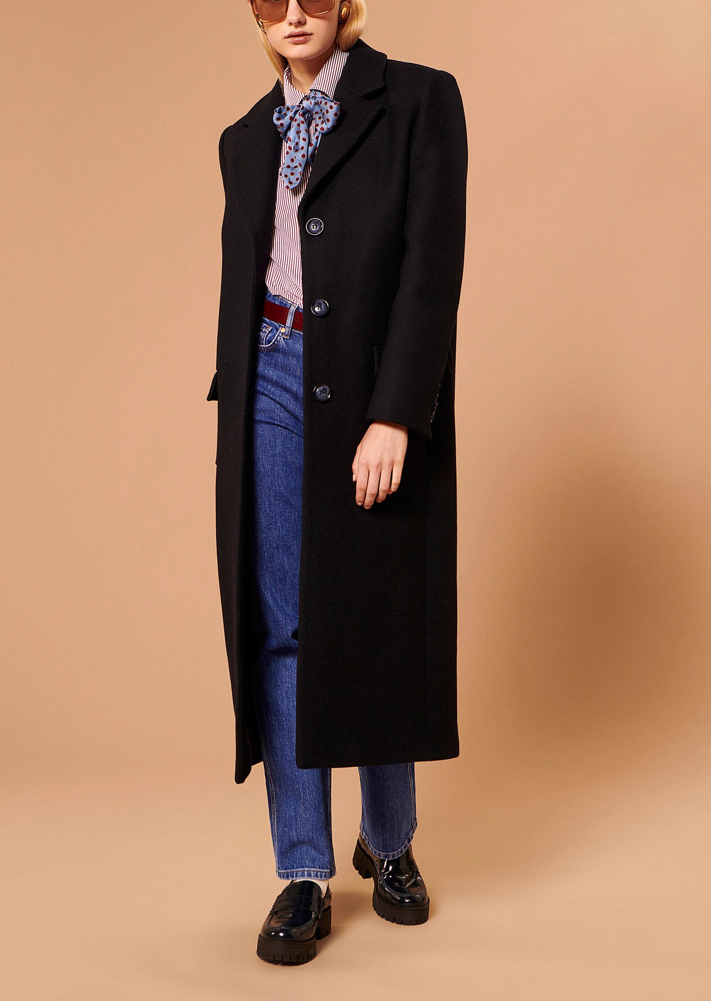 Manteau Mattie bleu nuit en drap caban Faume - seconde main