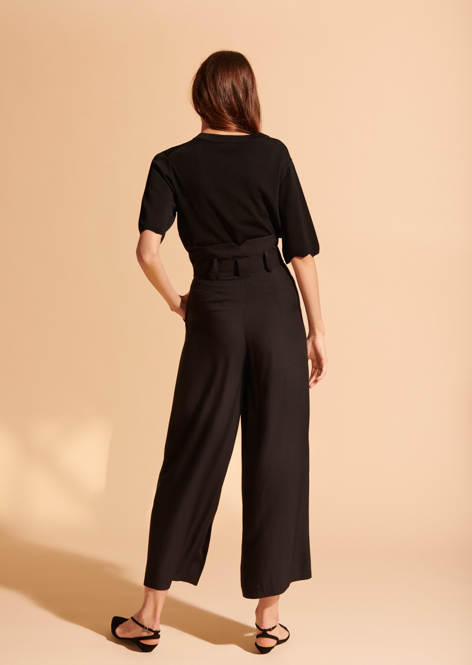 Pantalon Pia noir en crêpe léger Faume - seconde main