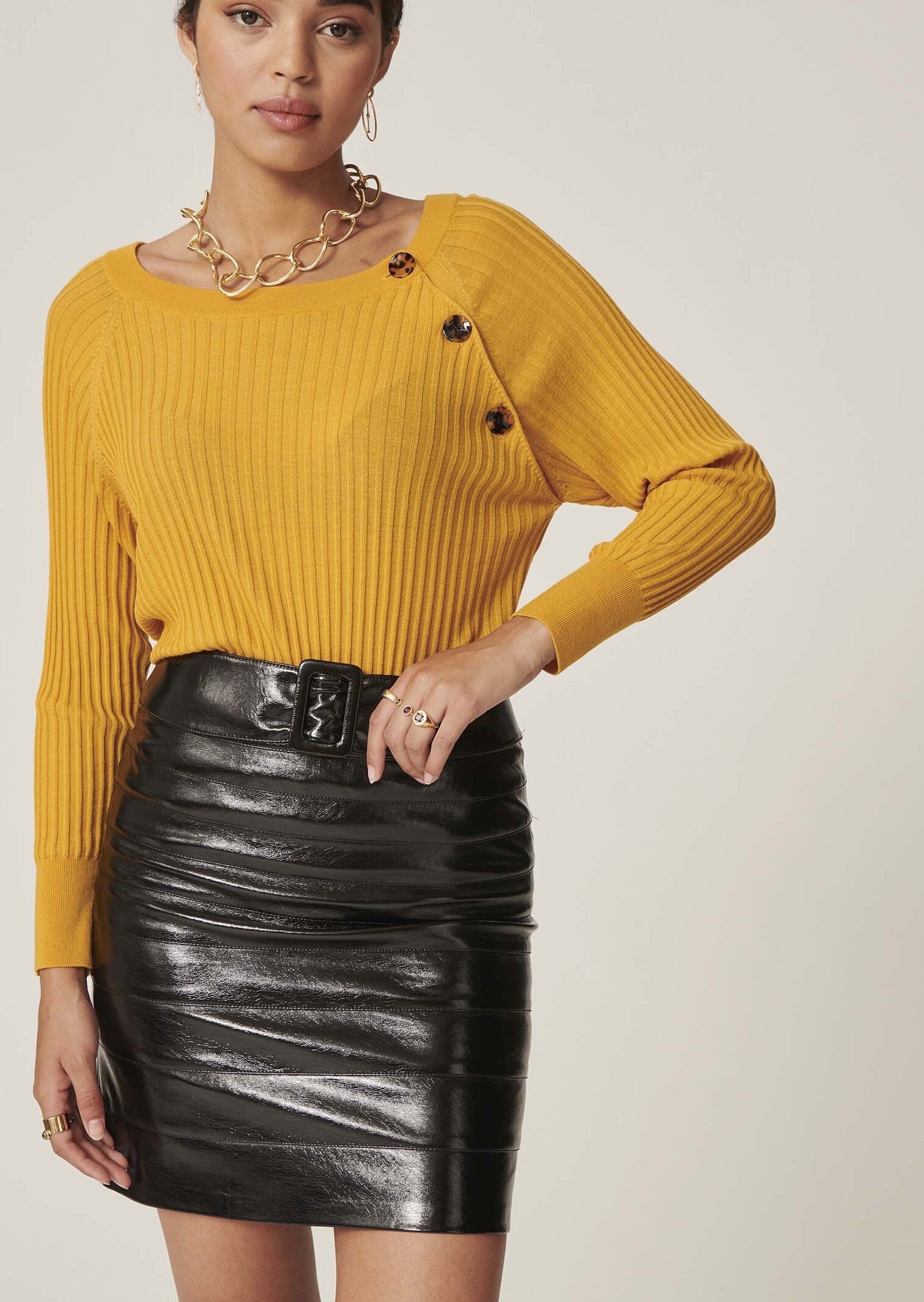 Jupe Judie noir en faux cuir vernis Faume - seconde main