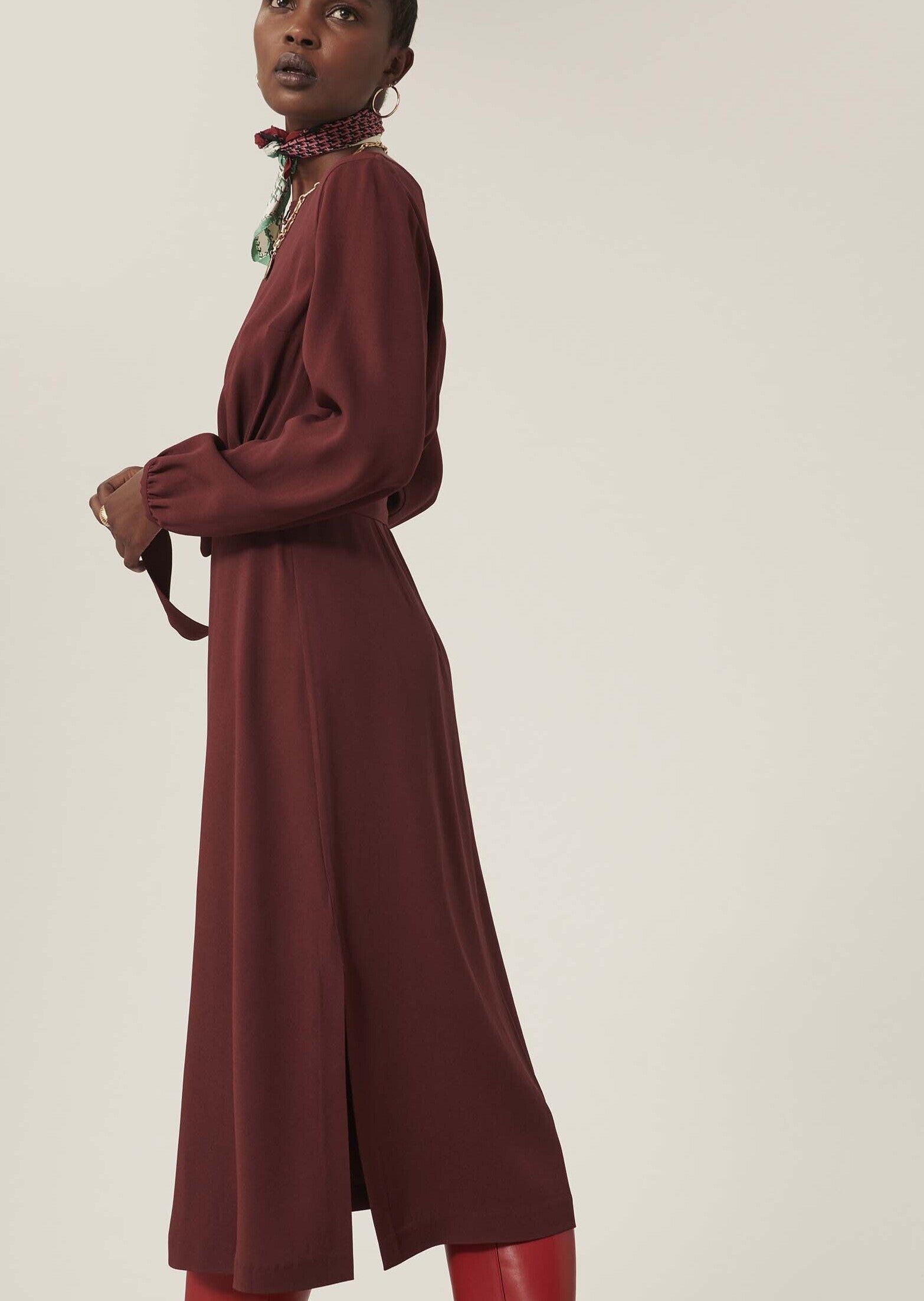 Robe Rilly bordeaux en crêpe envers satin Faume - seconde main