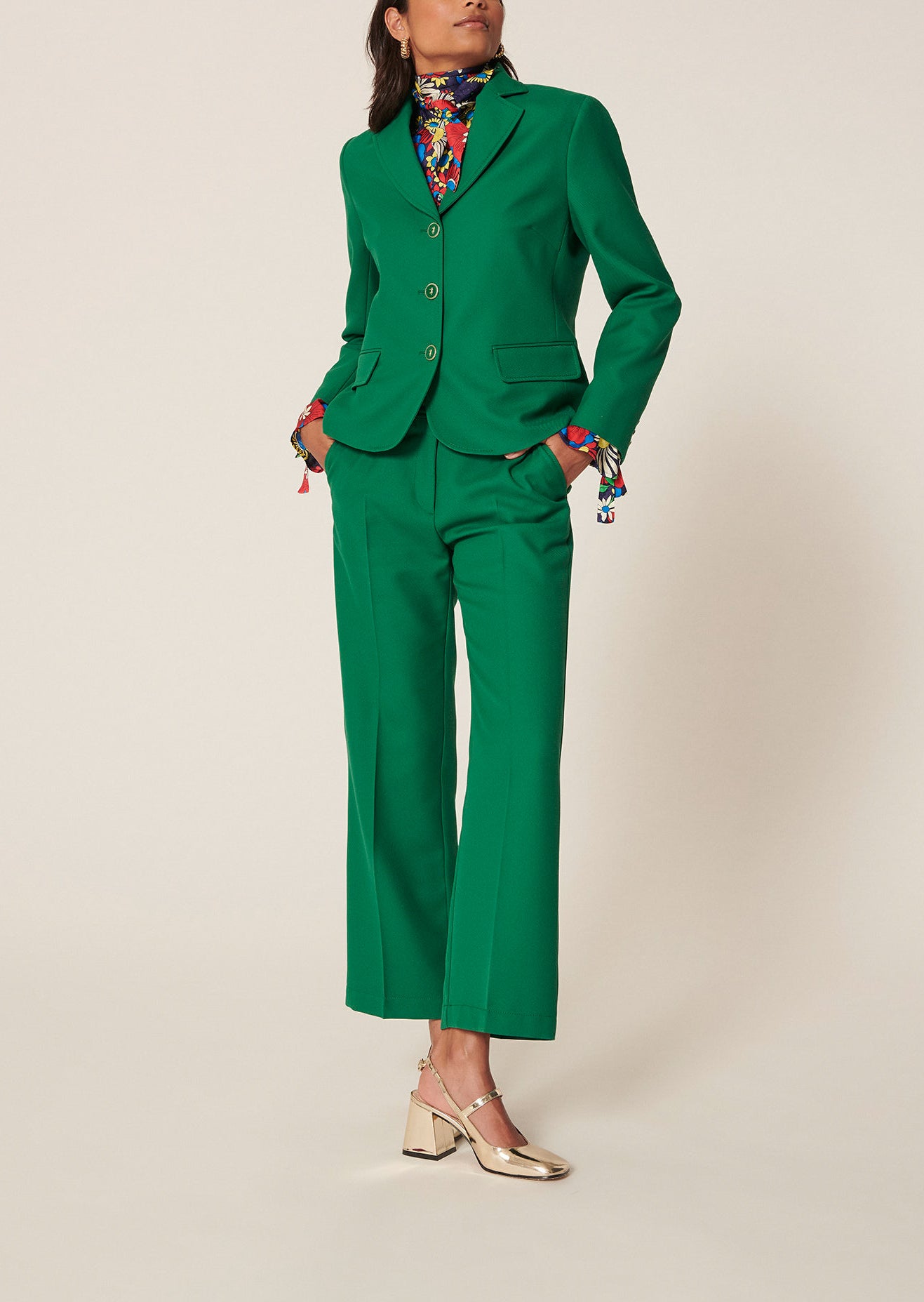 Pantalon Persanne vert en toile tailleur Faume - seconde main