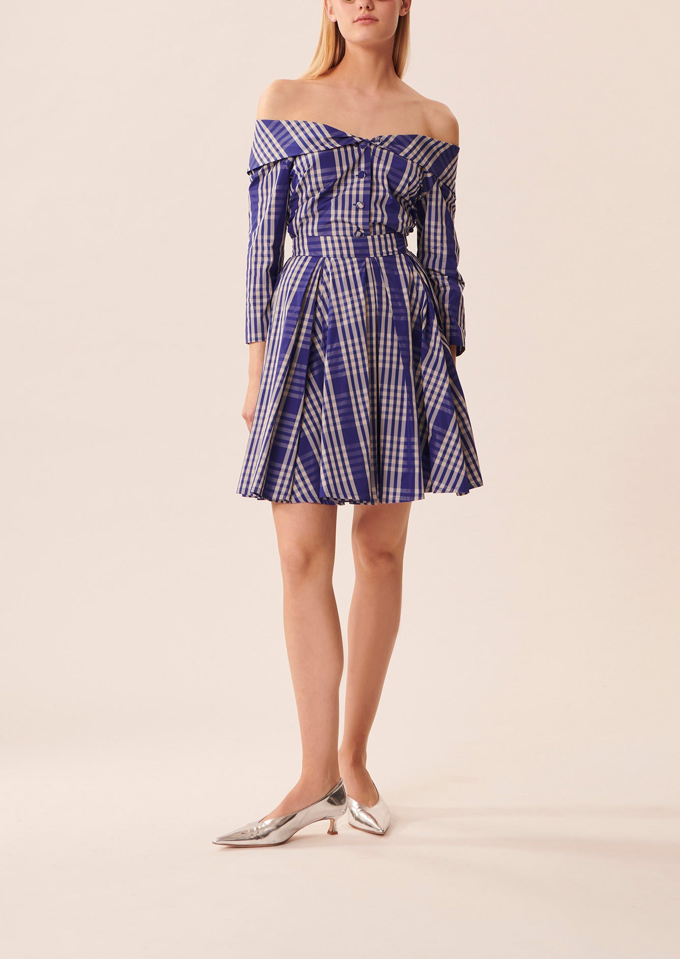 Top Tahina bleu en taffetas motif madras Faume - seconde main