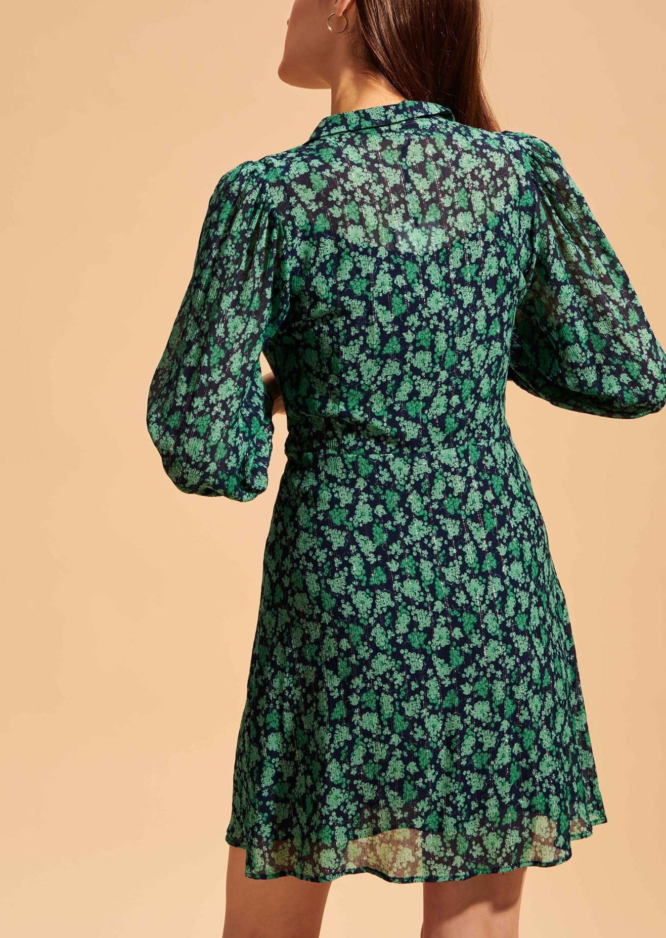 Robe chemise Rimma verte et bleu nuit imprimé myrtilles Faume - seconde main