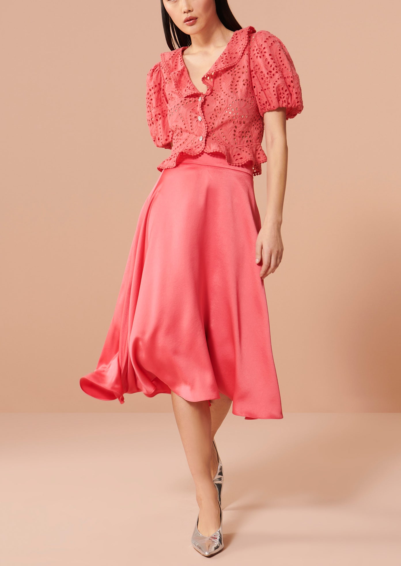 Jupe Jeannette rose fuschia en crêpe envers satin Faume - seconde main