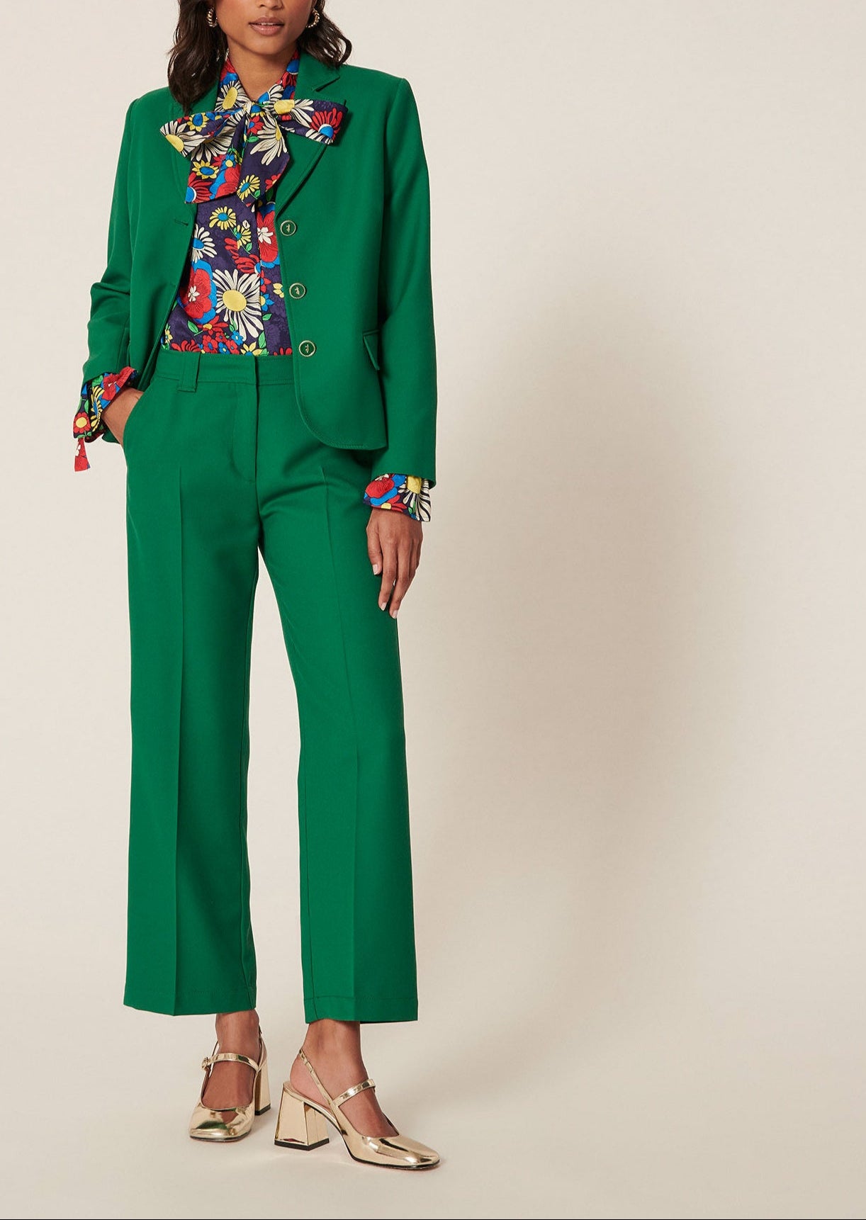 Pantalon Persanne vert en toile tailleur Faume - seconde main