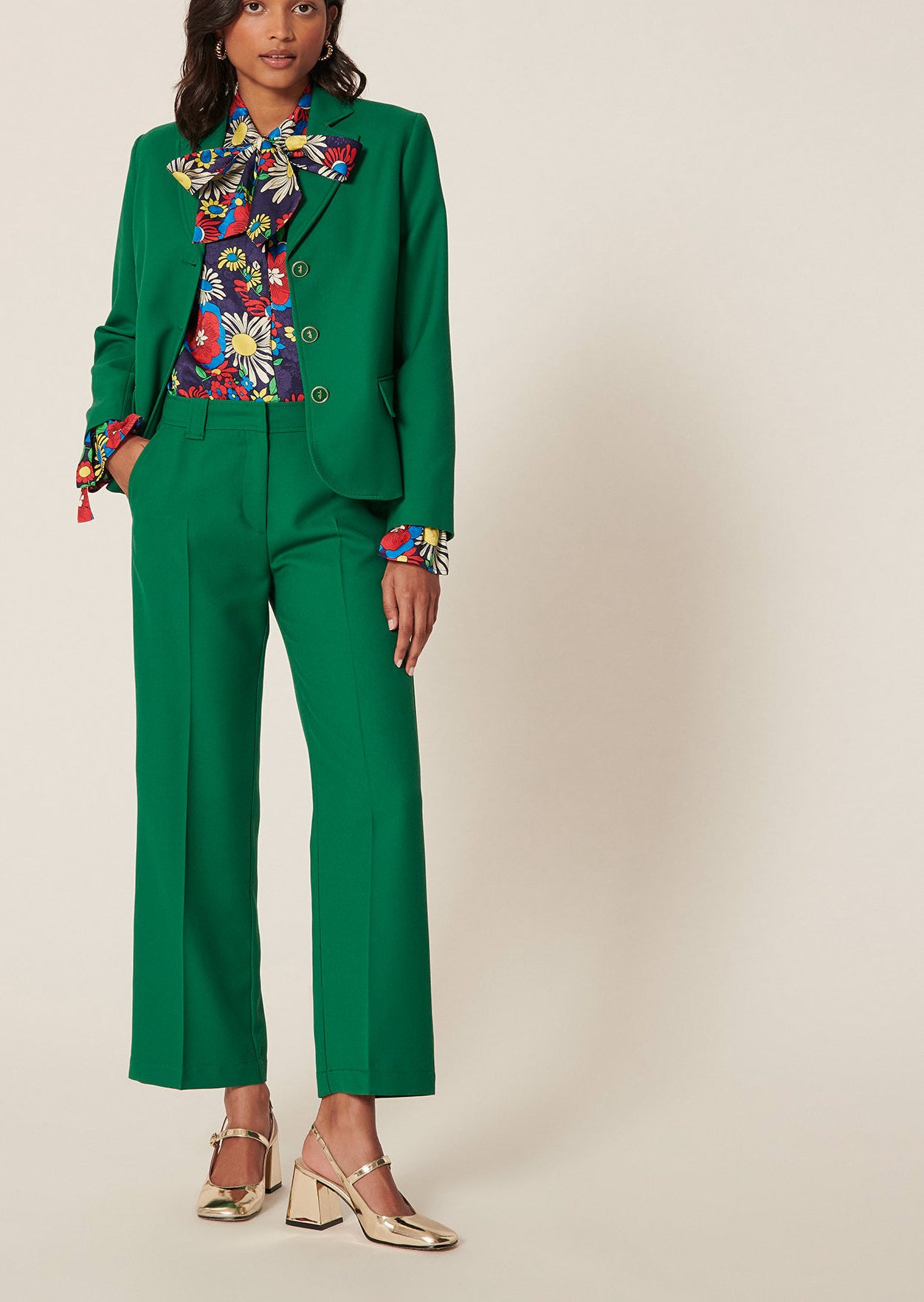 Pantalon Persanne vert en toile tailleur Faume - seconde main