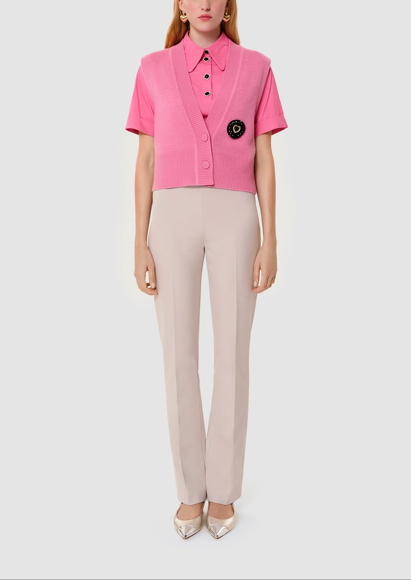 Gilet rose en laine merinos et alpaga Gilles Faume - seconde main