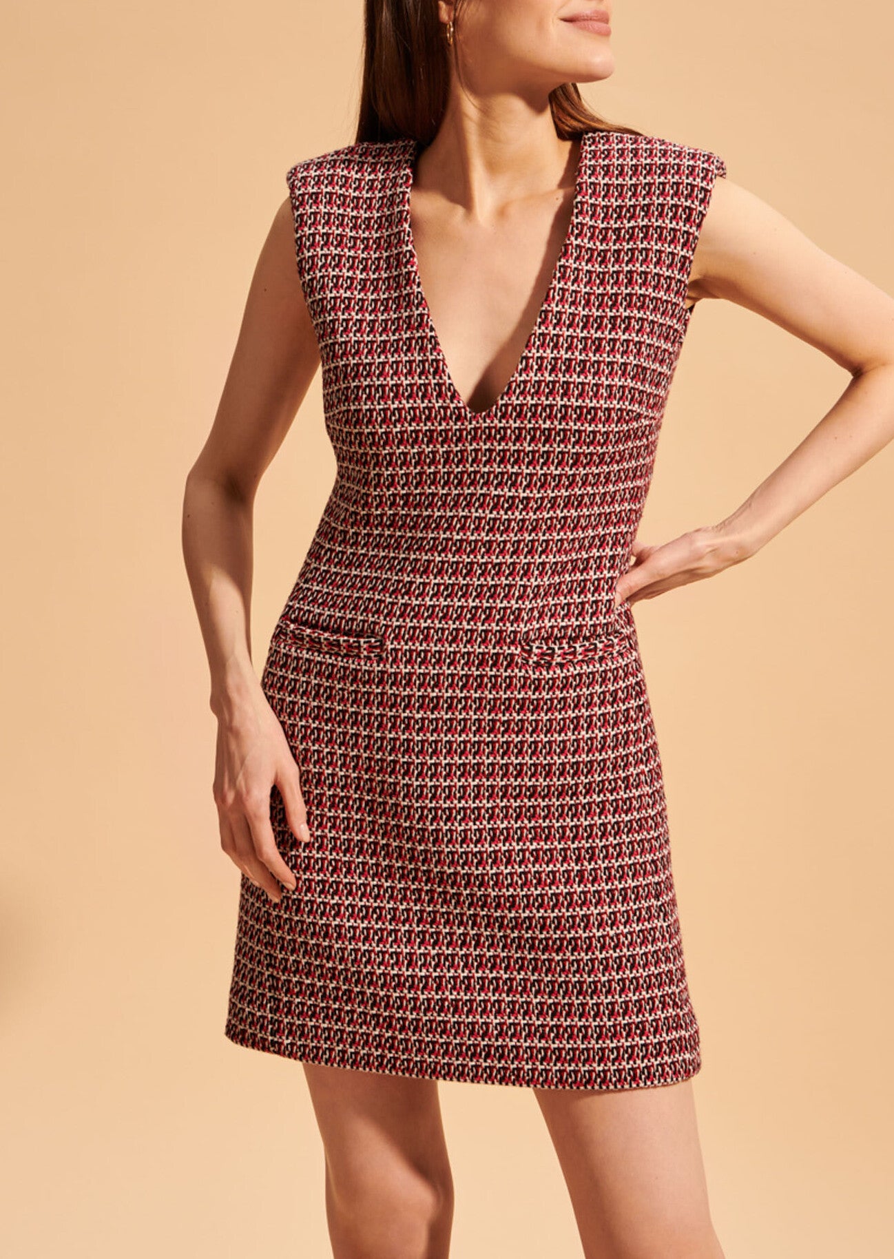 Robe identitaire Robbin sans manches en tweed fuchsia Faume - seconde main