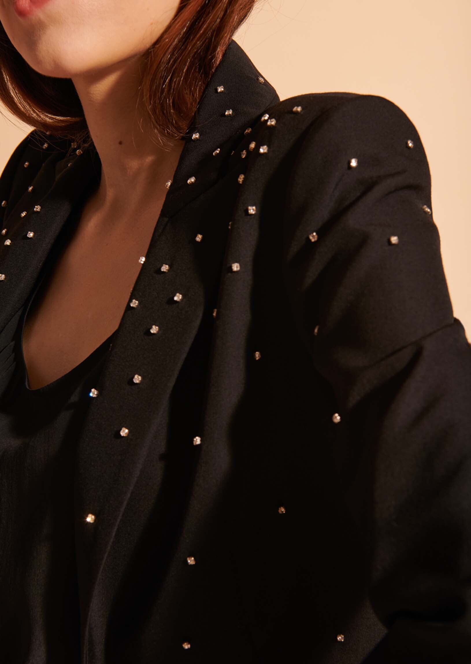 Veste Violine noire en laine vierge brodée de strass Faume - seconde main