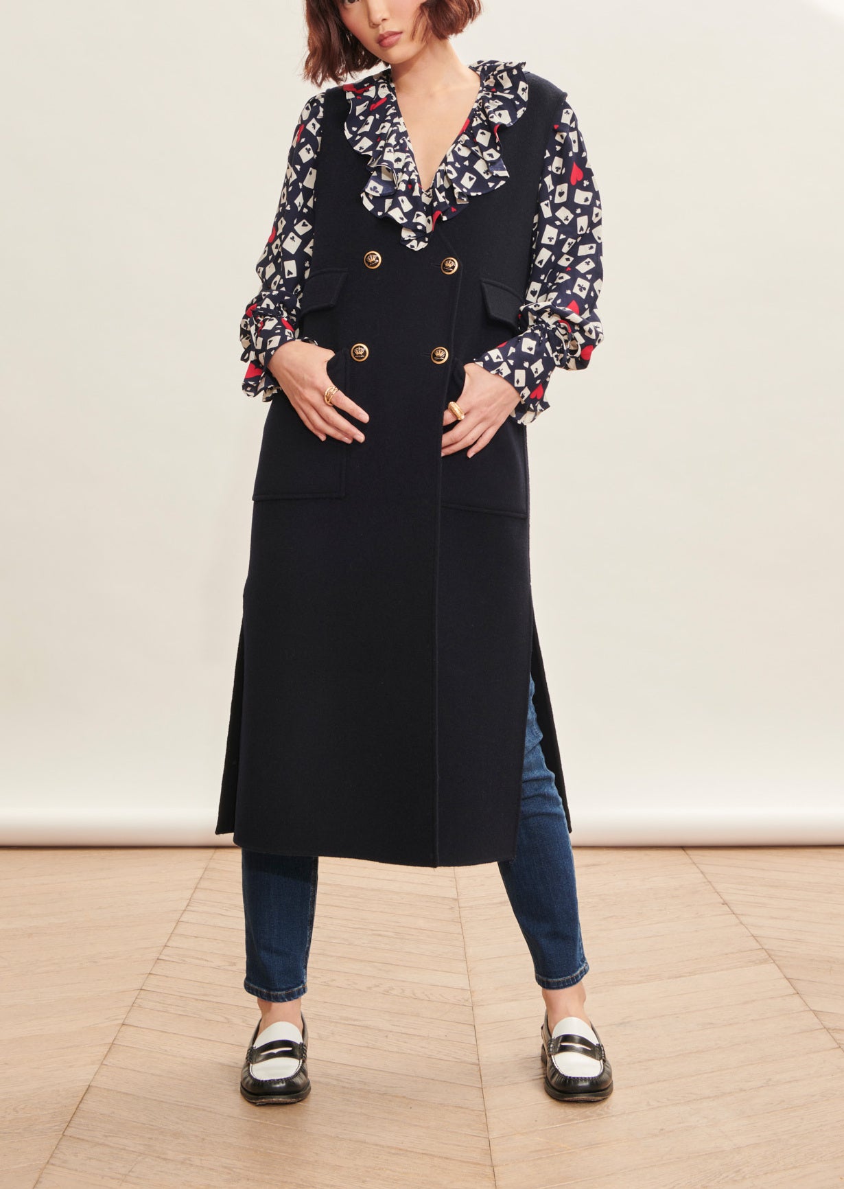 Manteau Maddalena bleu nuit en laine double face Faume - seconde main