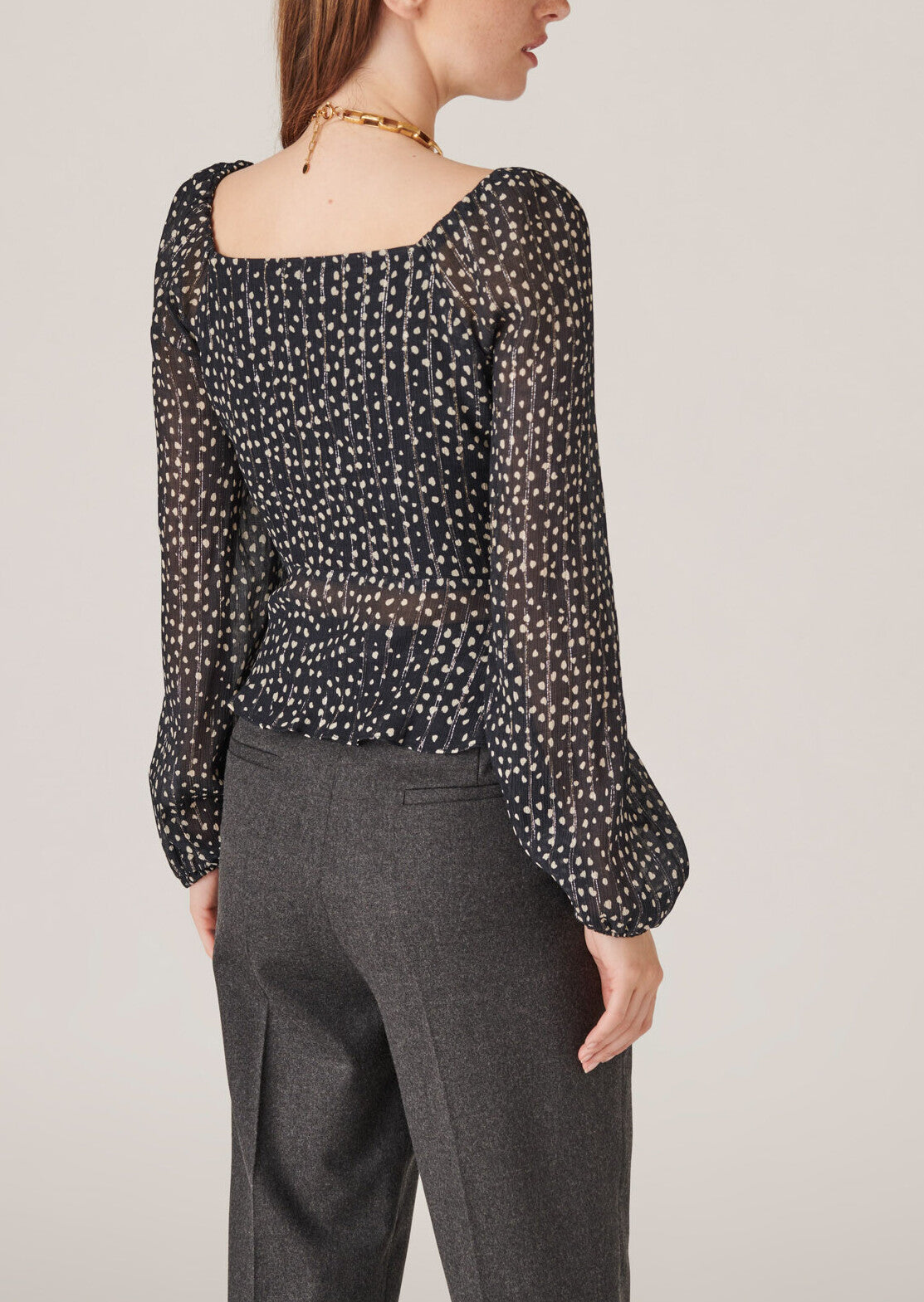 Top esprit cache-coeur Taska imprimé pois coeurs sur viscose crépon lurex noir Faume - seconde main