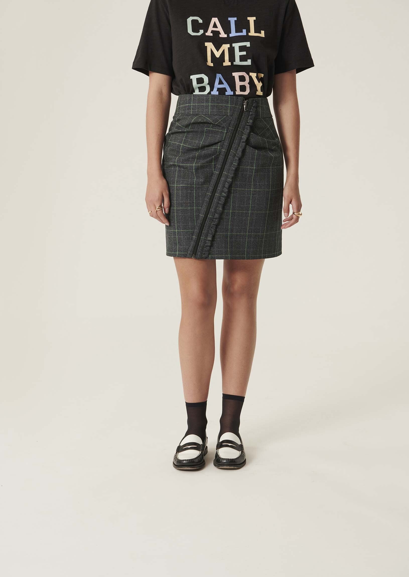 Jupe Jacqueline gris foncé imprimée Prince de Galles vert Faume - seconde main