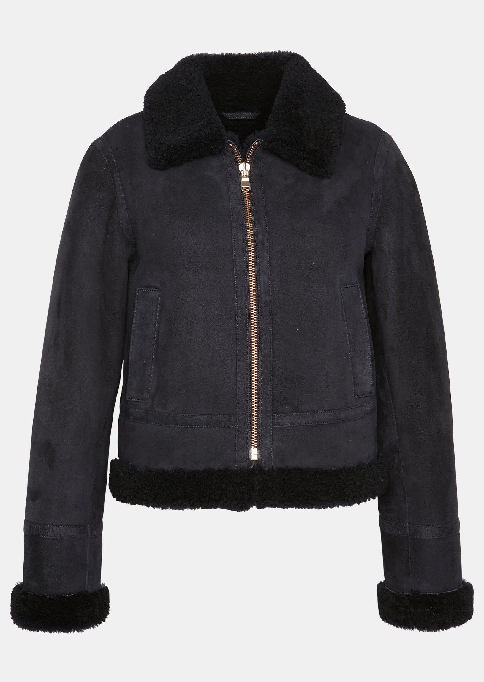 Blouson Bikie bleu marine en peau lainée Faume - seconde main