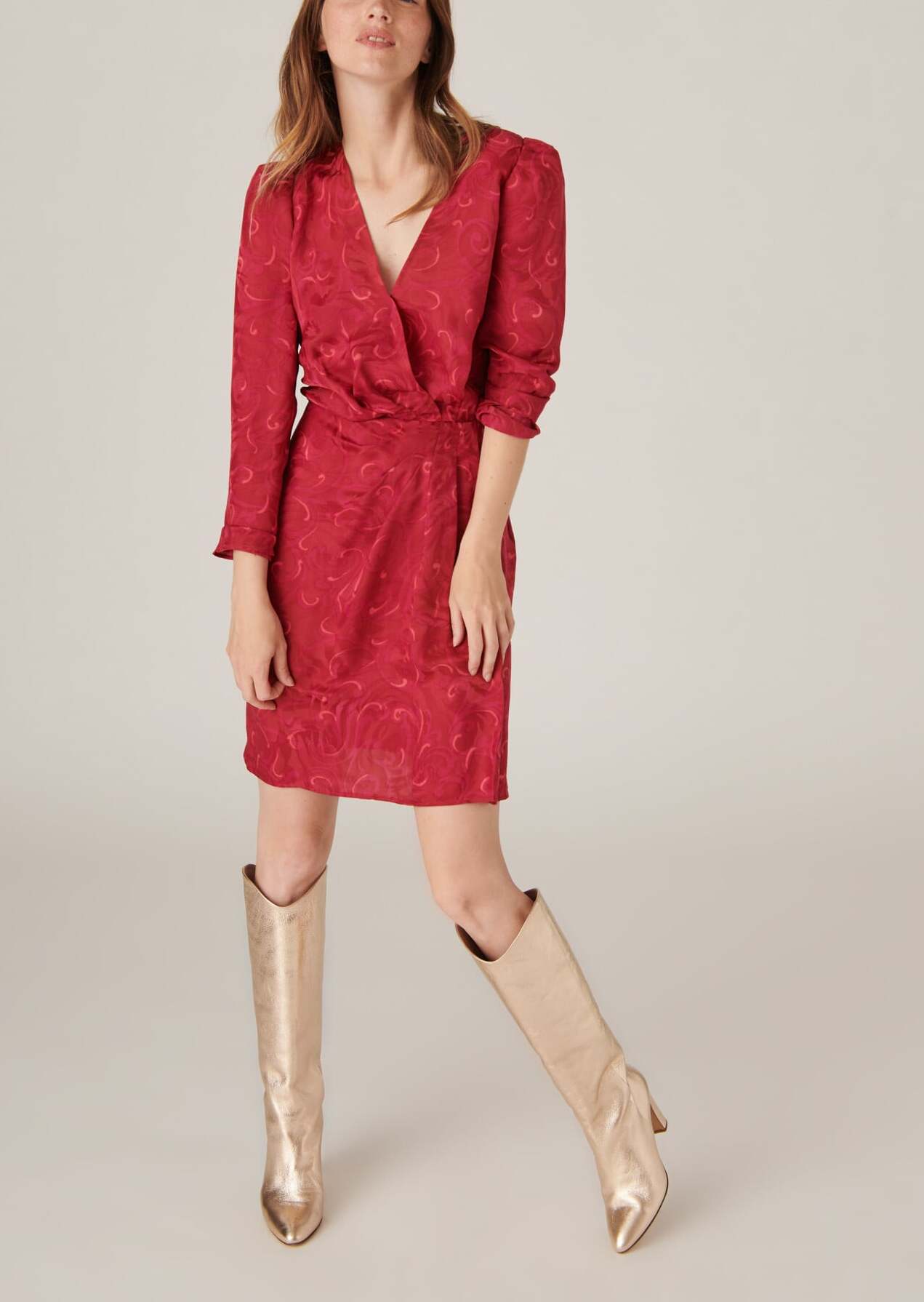 Robe portefeuille Revelyne imprimé arabesque sur viscose de soie passion Faume - seconde main