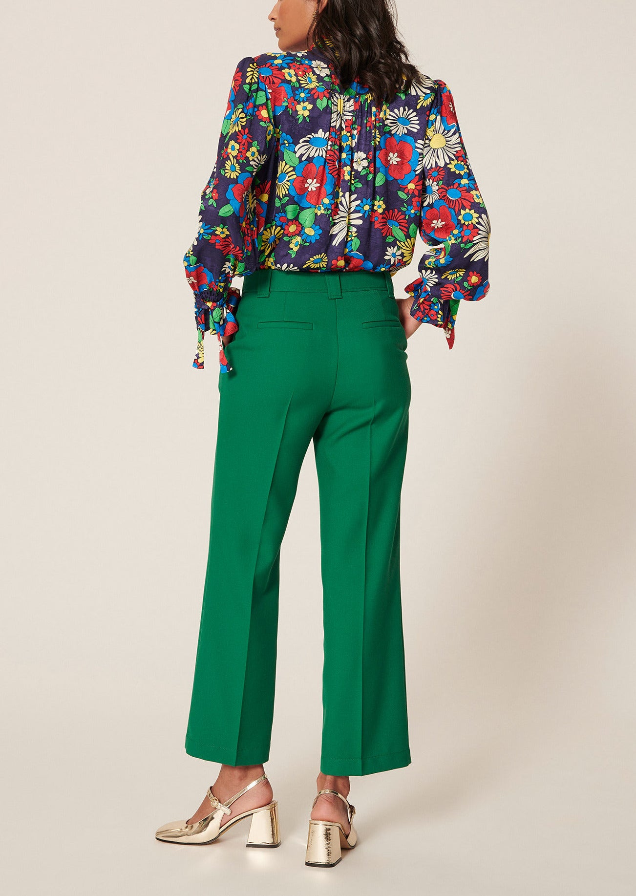 Pantalon Persanne vert en toile tailleur Faume - seconde main