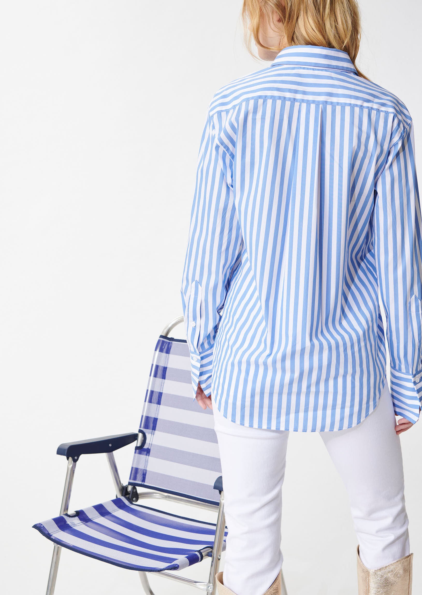 Chemise Carrie bleu tendre en popeline de coton rayée Faume - seconde main