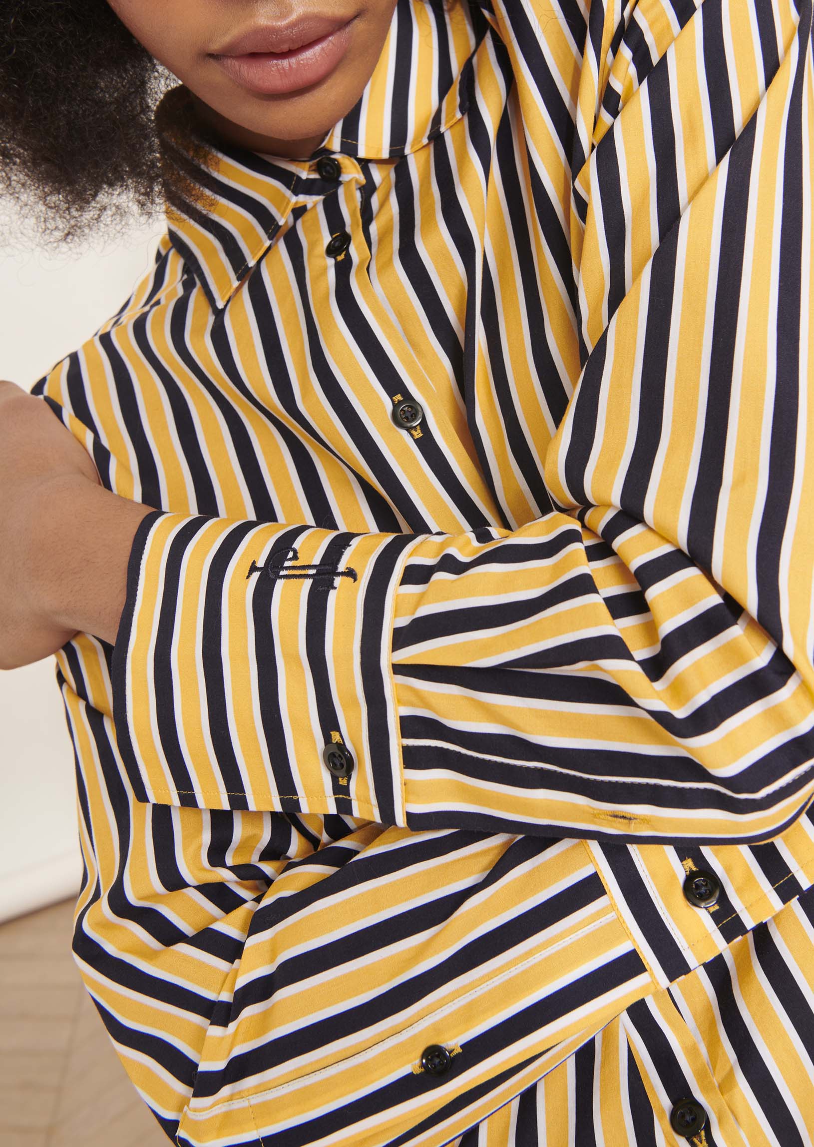 Chemise Carrie bleu nuit rayée en popeline Faume - seconde main