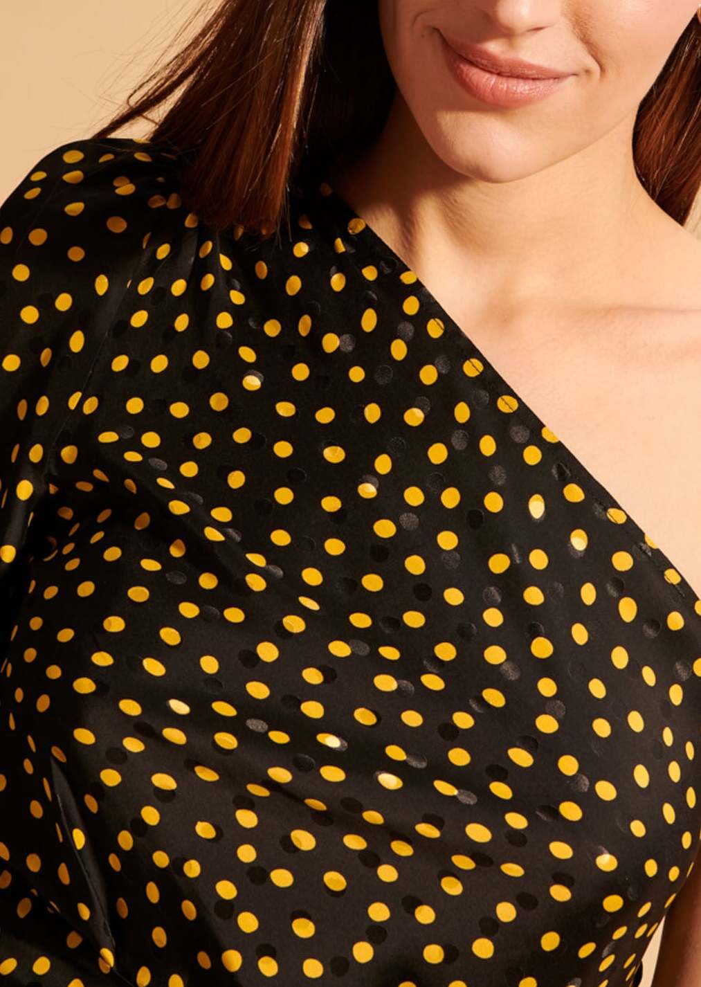 Robe one-shoulder Riona en jacquard pois Faume - seconde main