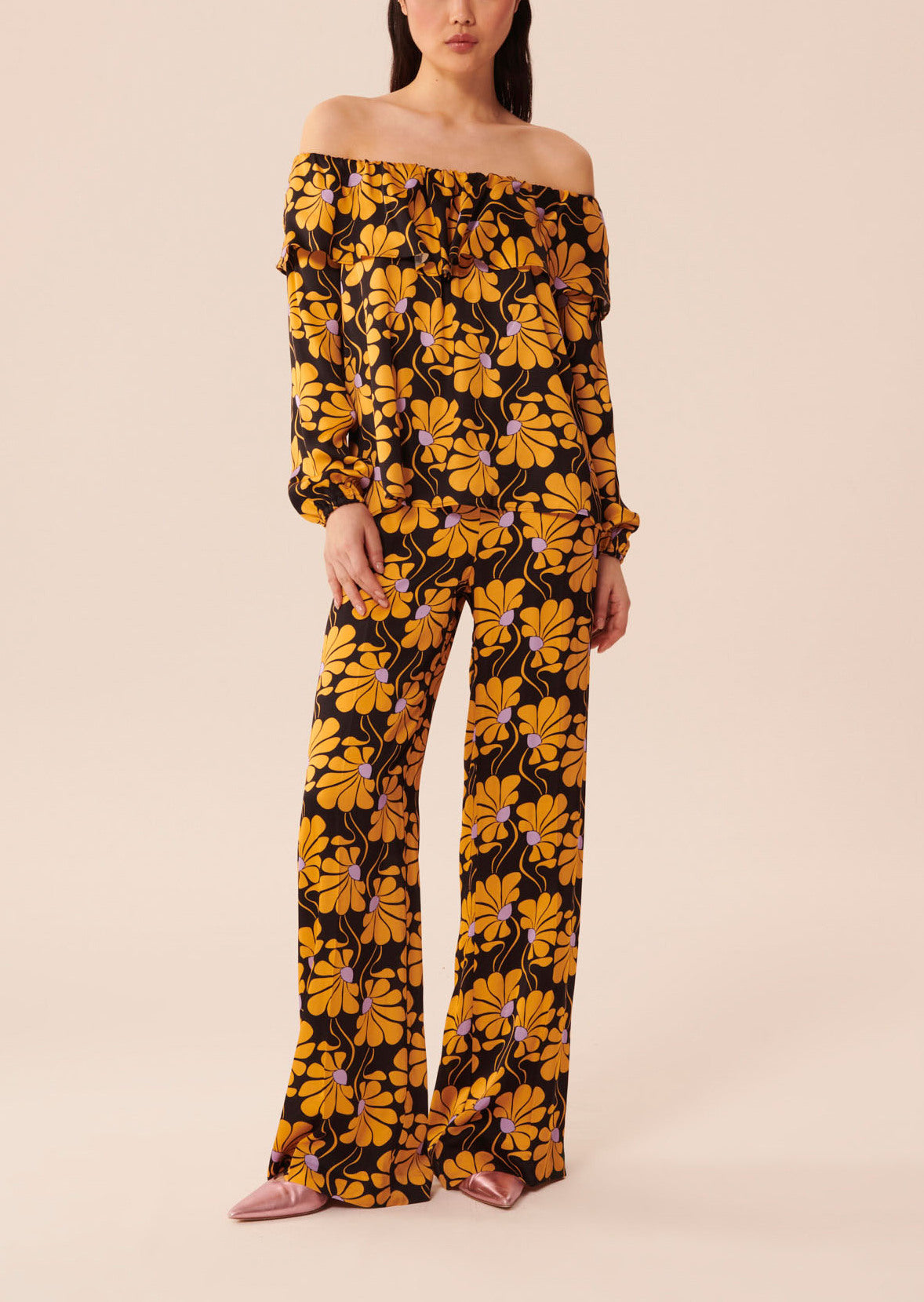 Top Tristan noir imprimé grosses fleurs Faume - seconde main