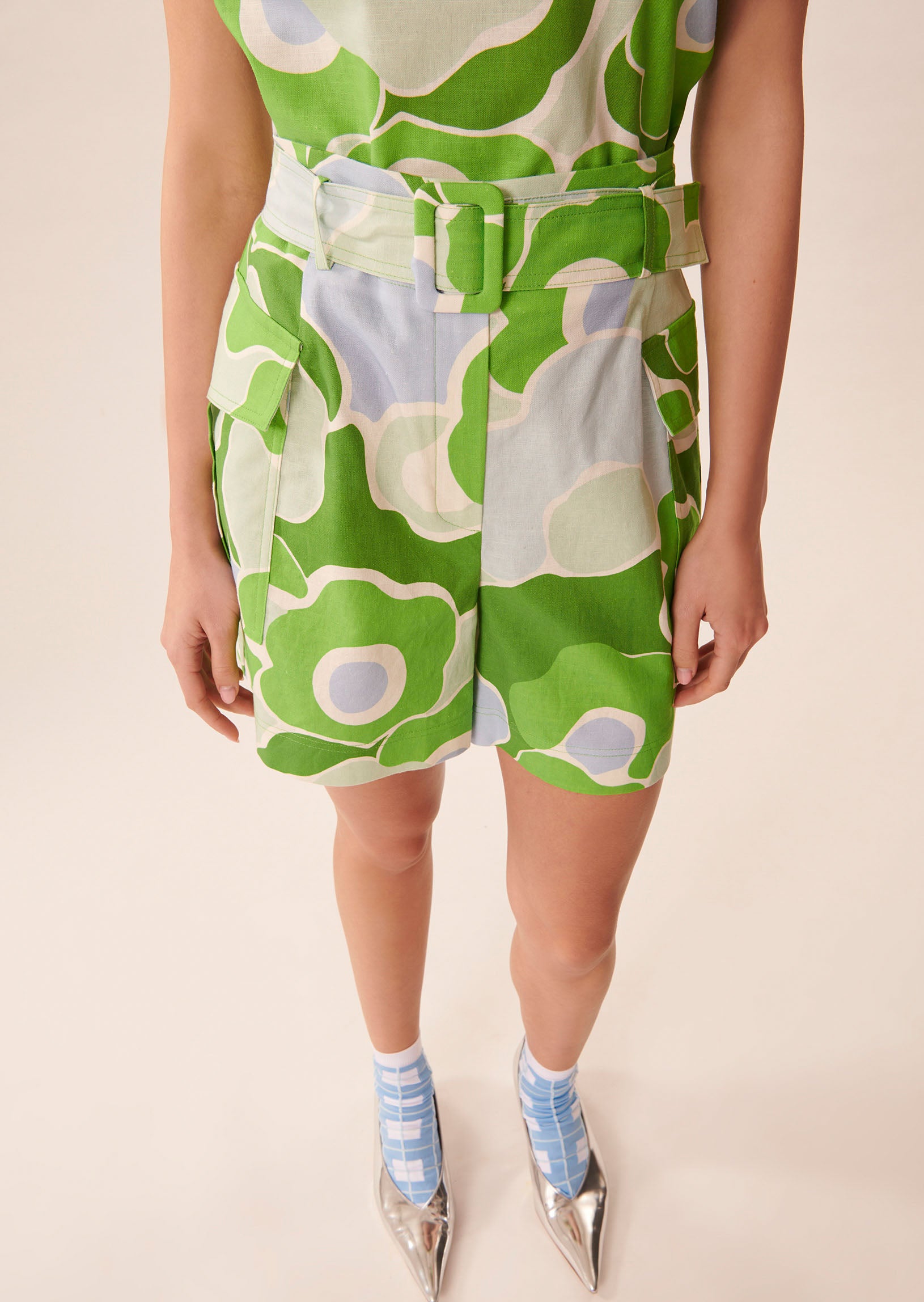 Short Sylvie vert imprimé à fleurs en coton Faume - seconde main