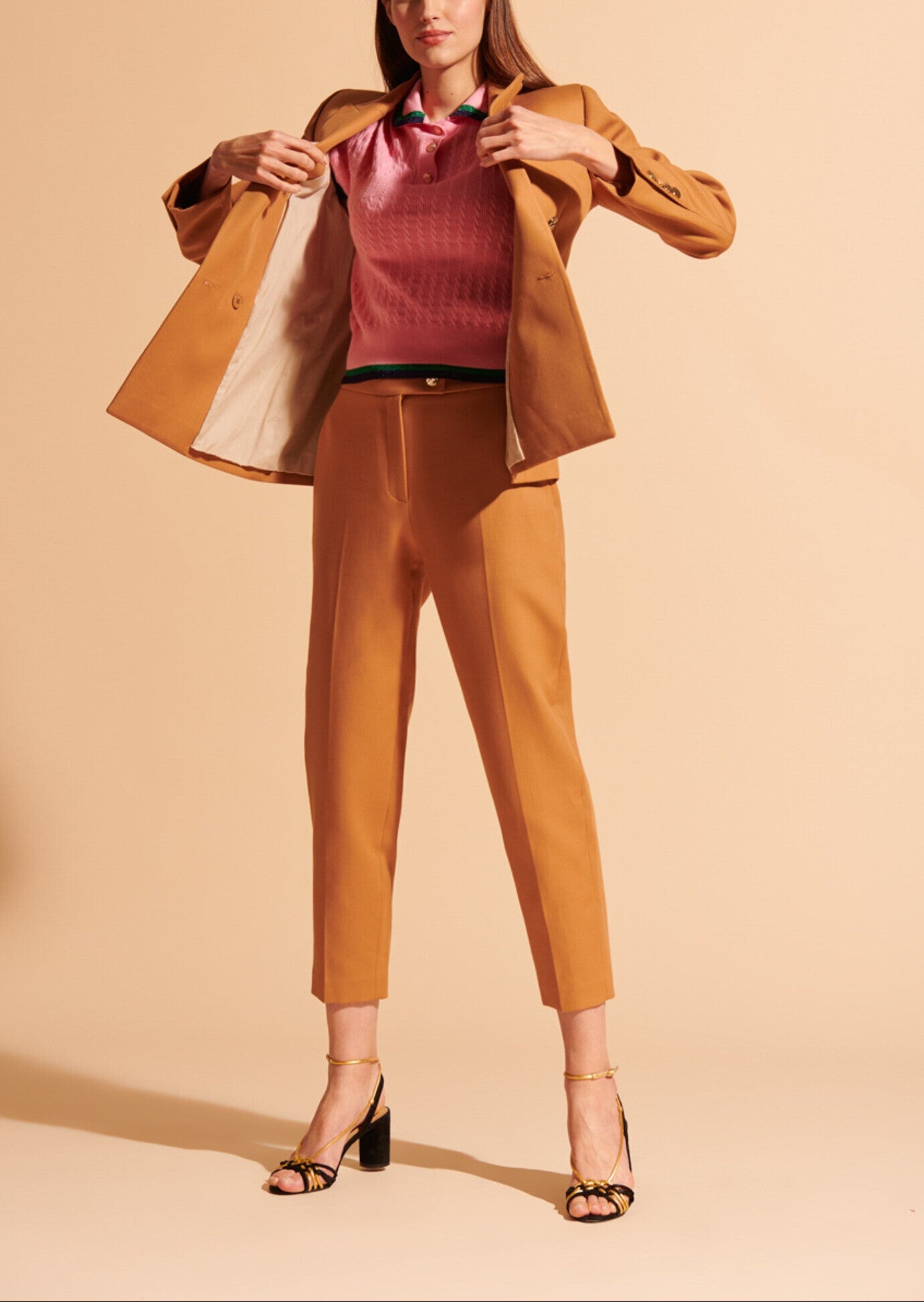 Pantalon cigarette Primerose camel en twill de coton Faume - seconde main