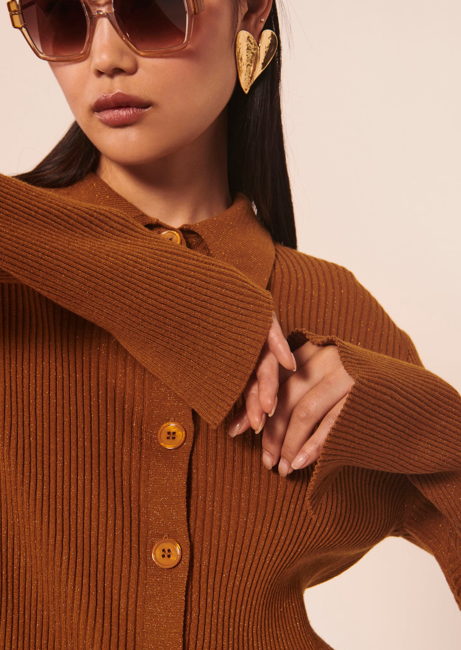 Cardigan Glossie marron en laine et lurex Faume - seconde main